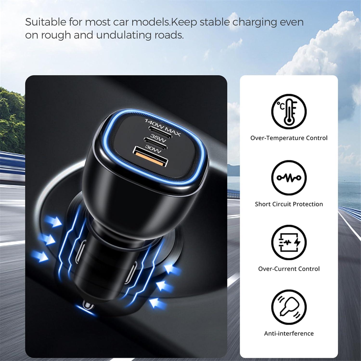 Cargador de Coche USB C 165W GaN PD3.1 con Cable Tipo C