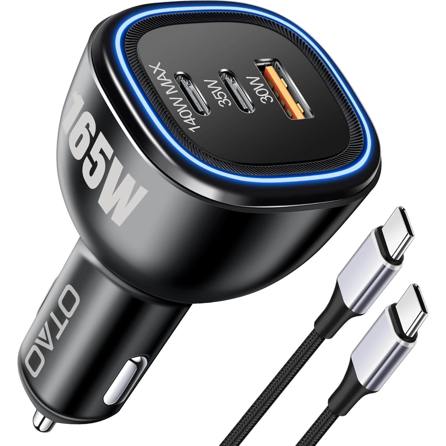 Cargador de Coche USB C 165W GaN PD3.1 con Cable Tipo C