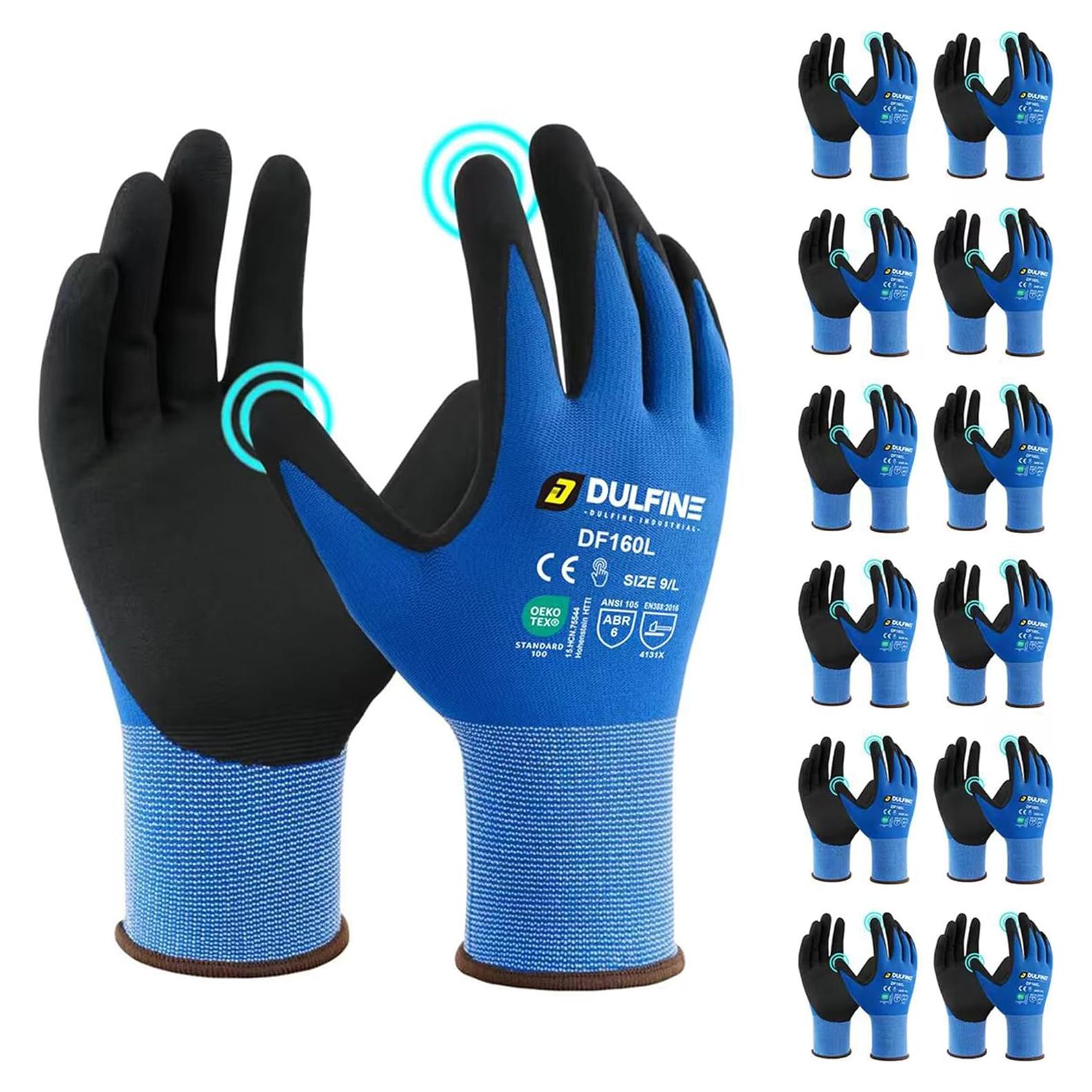 Guantes de Trabajo DULFINE Nitrilo Microespuma Azul 12 Pares