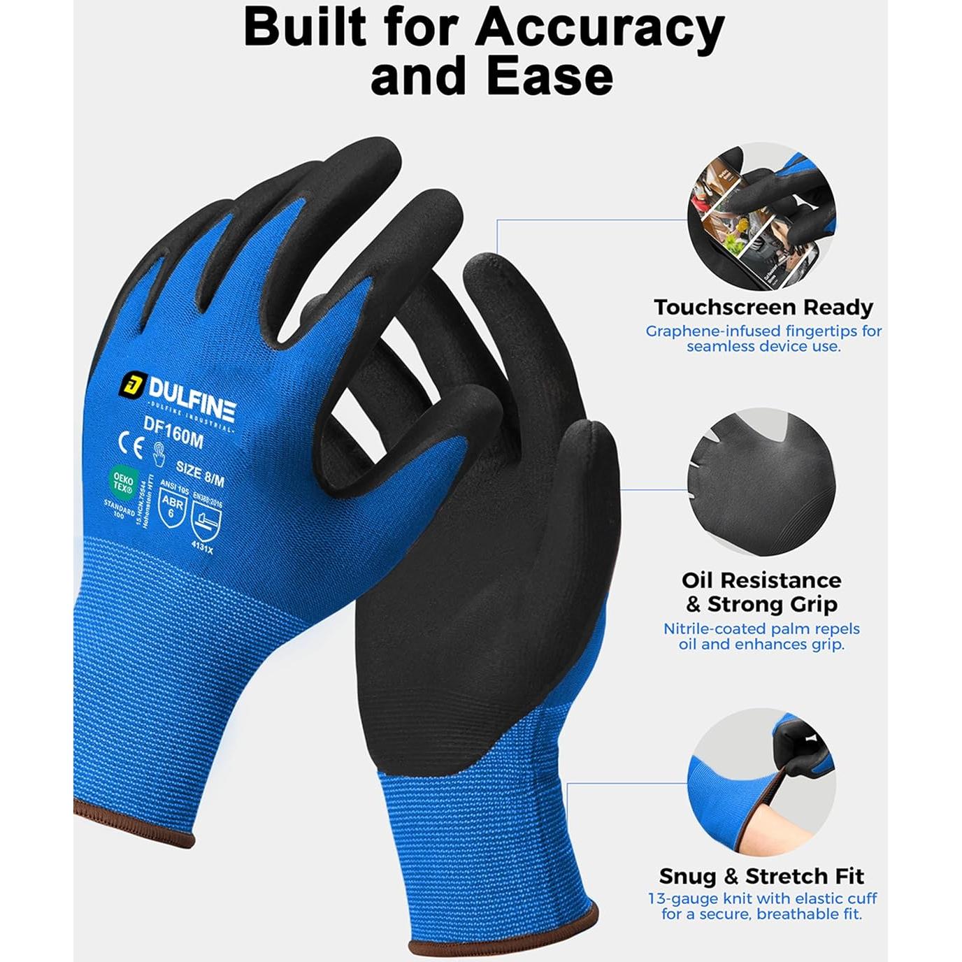 Guantes de Trabajo DULFINE Nitrilo Microespuma Azul 12 Pares