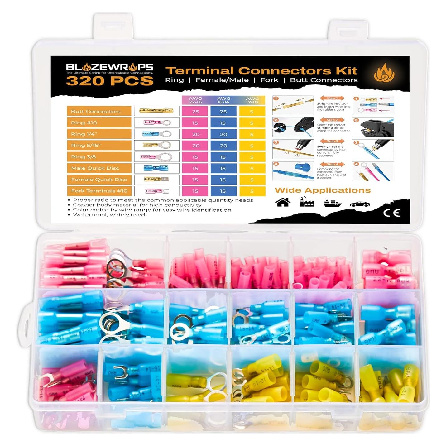 Kit de Conectores Termoretráctiles 320 Piezas Blazewraps