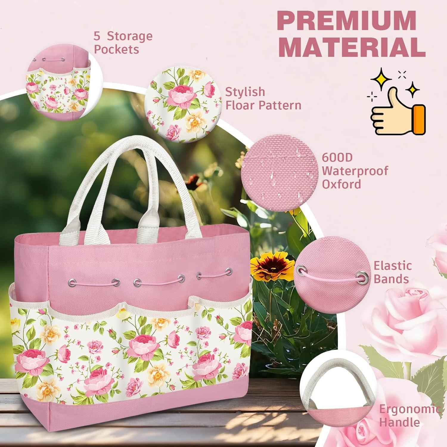Juego de herramientas de jardín OUREST 22 piezas con bolsa rosa