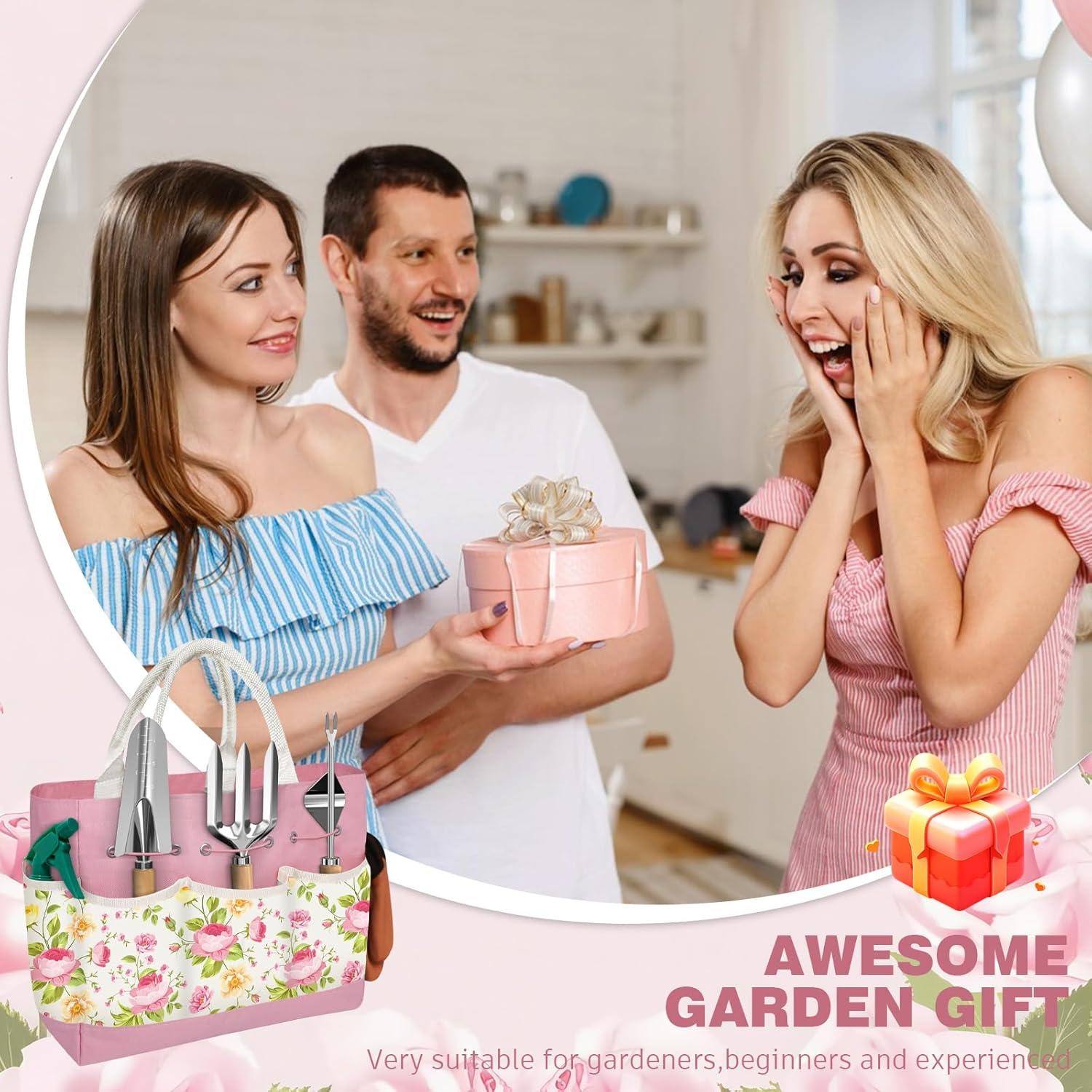 Juego de herramientas de jardín OUREST 22 piezas con bolsa rosa