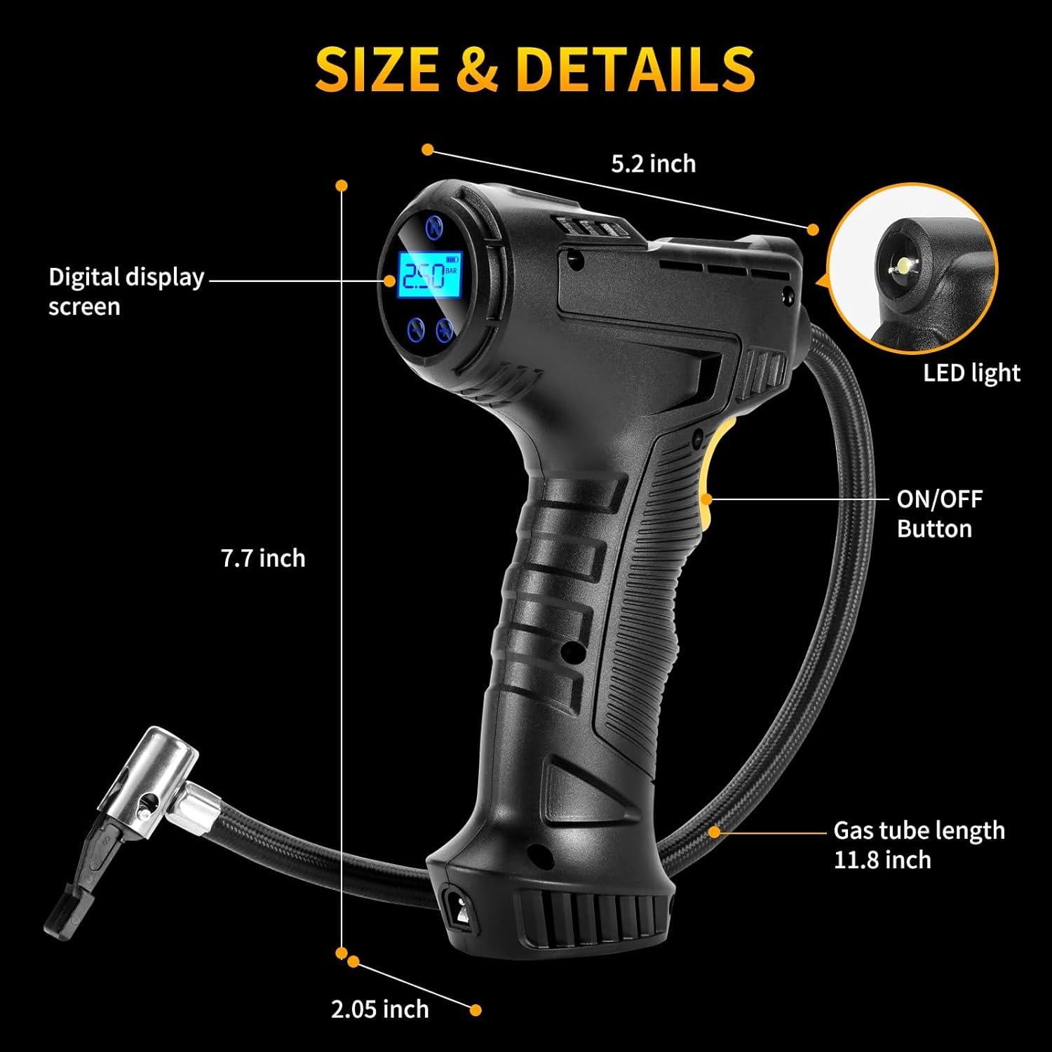 Inflador de Neumáticos Digital ZGWATO 150PSI 12V Portátil