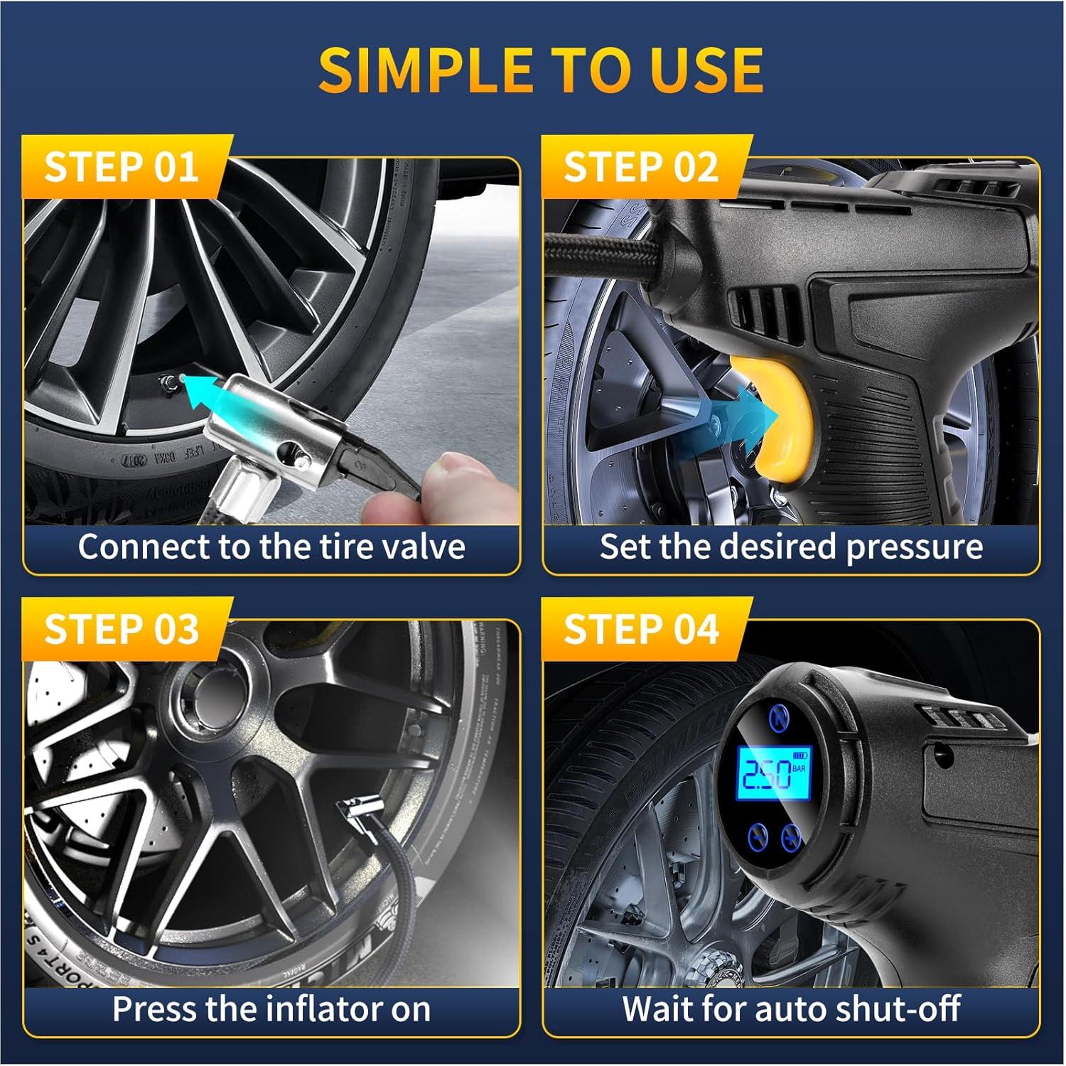 Inflador de Neumáticos Digital ZGWATO 150PSI 12V Portátil