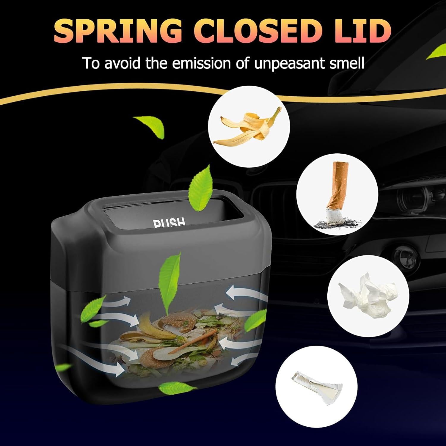 Basurero para Auto MOTORBUDDY con Tapa y 30 Bolsas - Negro