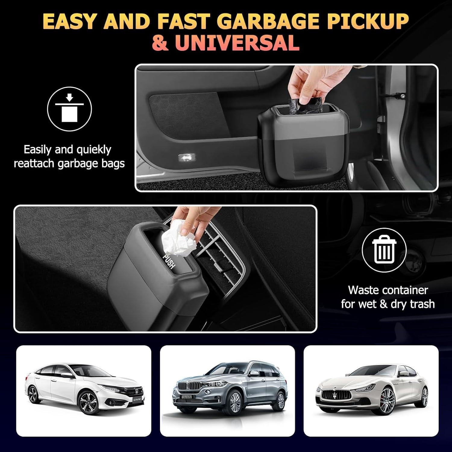 Basurero para Auto MOTORBUDDY con Tapa y 30 Bolsas - Negro