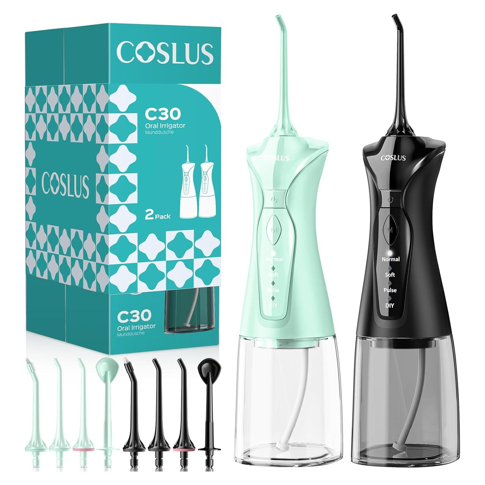COSLUS Flosser de Agua Inalámbrico 2 Paquetes Negro y Verde