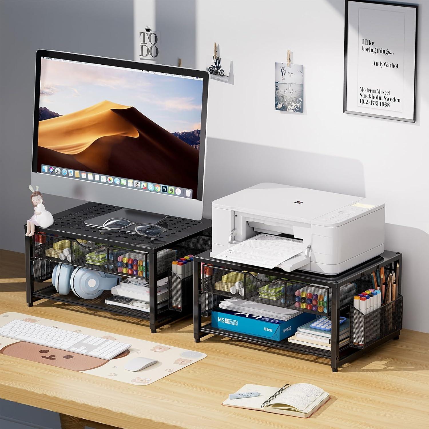 Soporte de impresora Marbrasse de metal con cajón y organizador