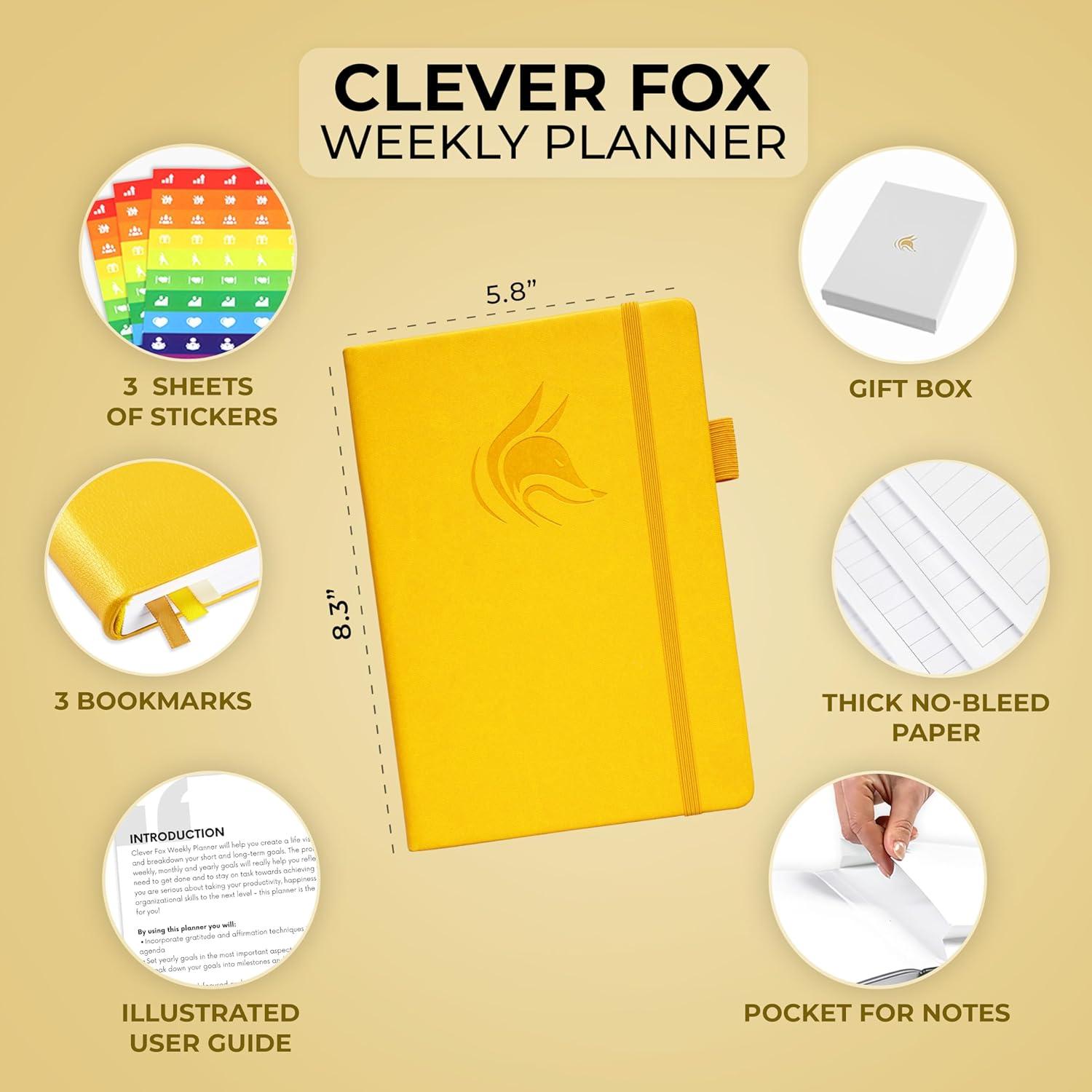 Planificador Clever Fox A5 No Datado Amarillo Ámbar - Organizador Semanal y Mensual