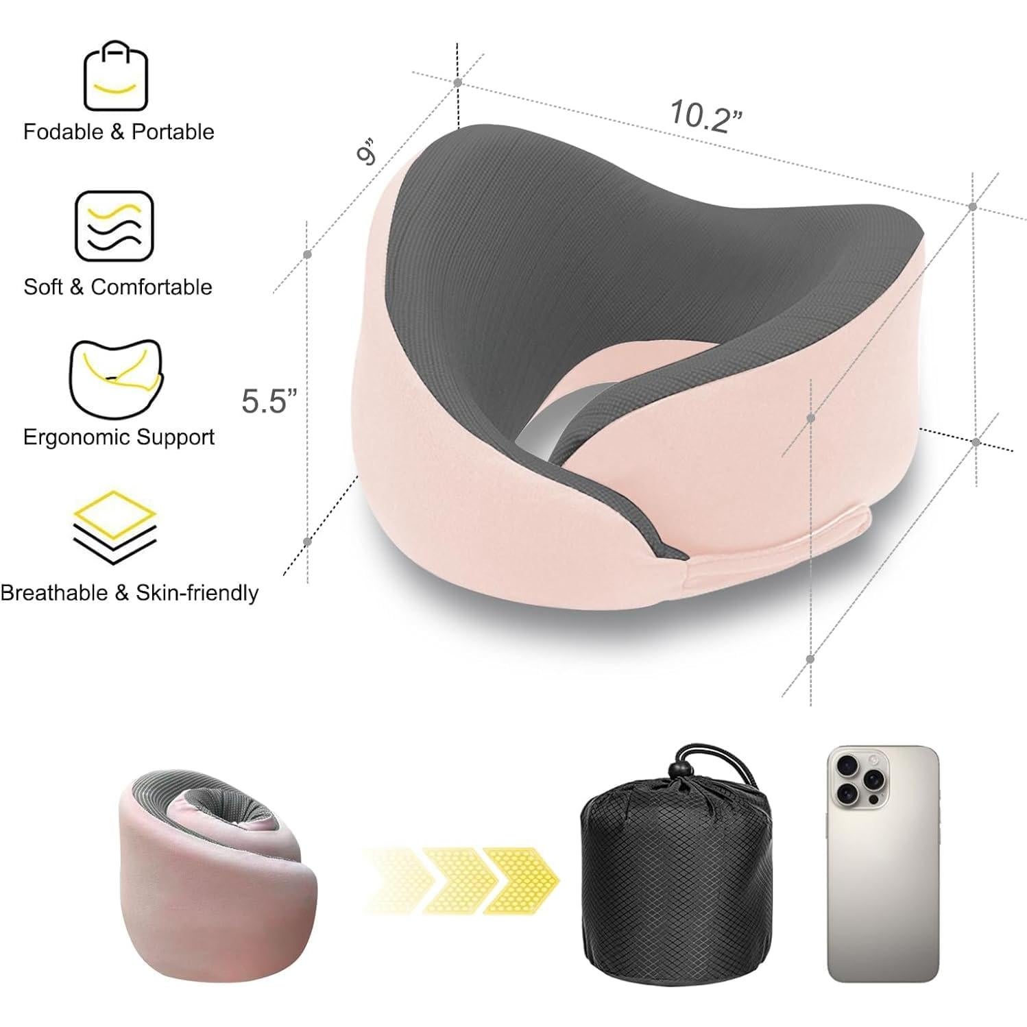 Almohada de Viaje Waadiot VTP01DG Espuma de Memoria Rosa