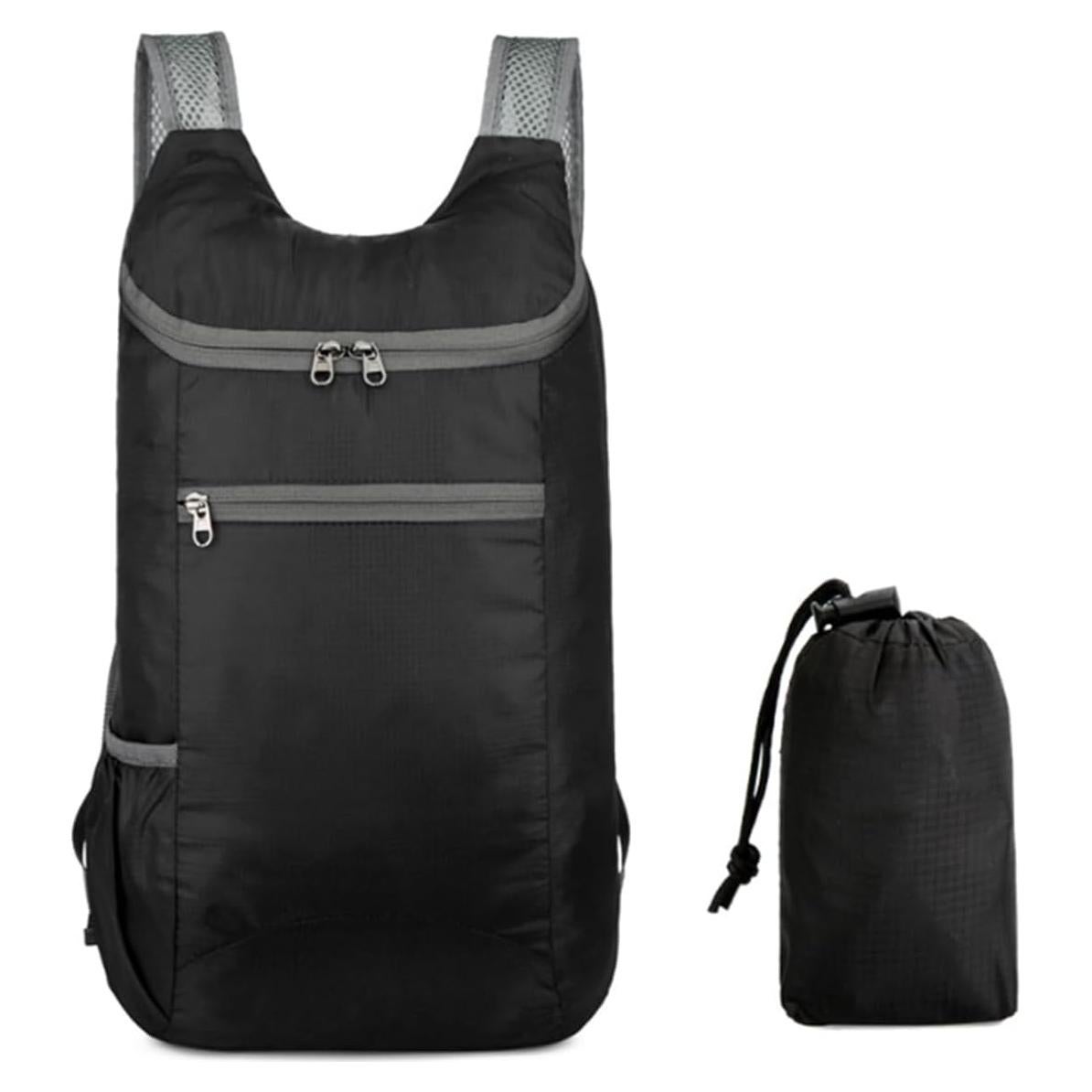 Mochila Plegable 20L Resistente al Agua para Viaje Negro