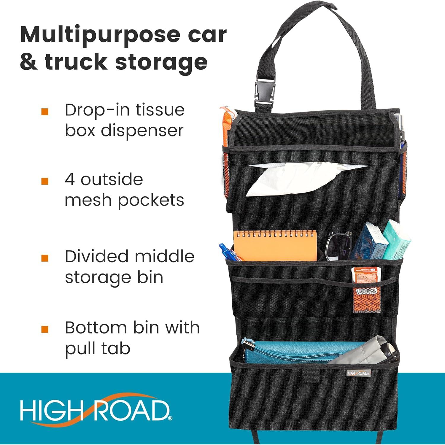 Organizador de Auto High Road con Soporte para Pañuelos - Negro