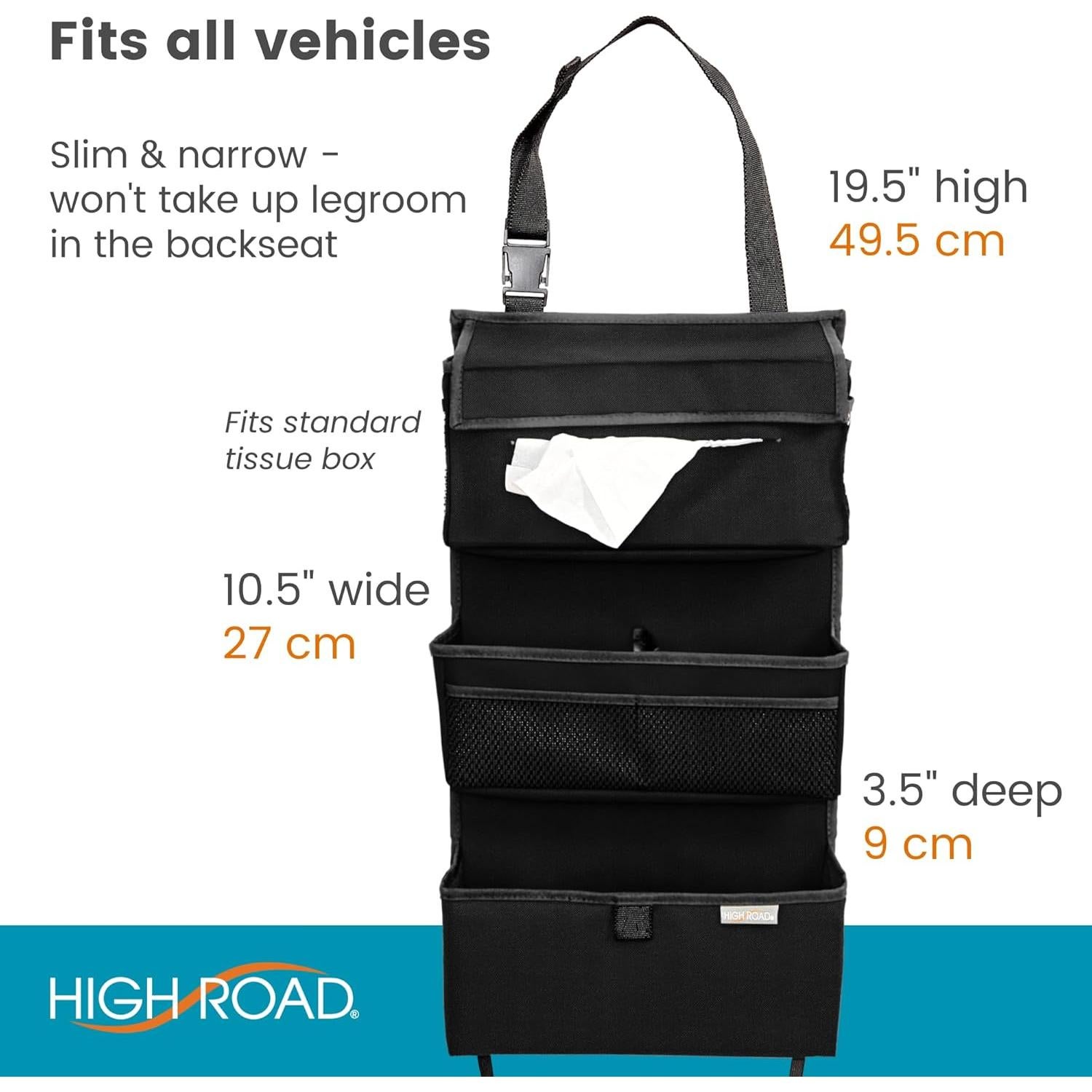 Organizador de Auto High Road con Soporte para Pañuelos - Negro