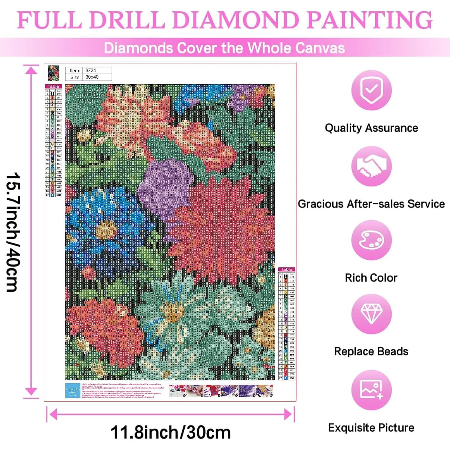 Kit de Pintura de Diamantes Ausanrl Flores 30x40cm DIY Adultos