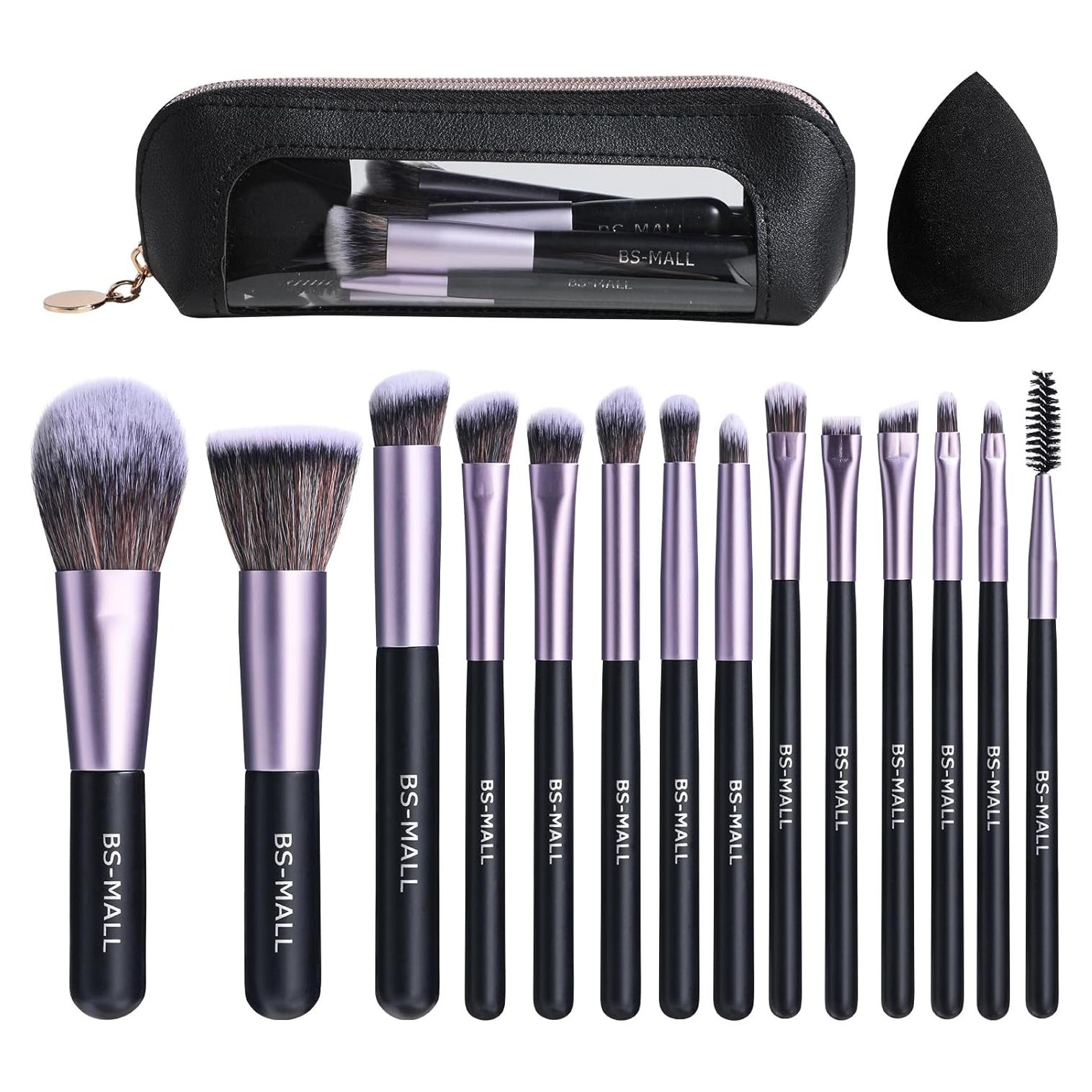 Set de 14 Brochas de Maquillaje BS-MALL con Esponja - Púrpura