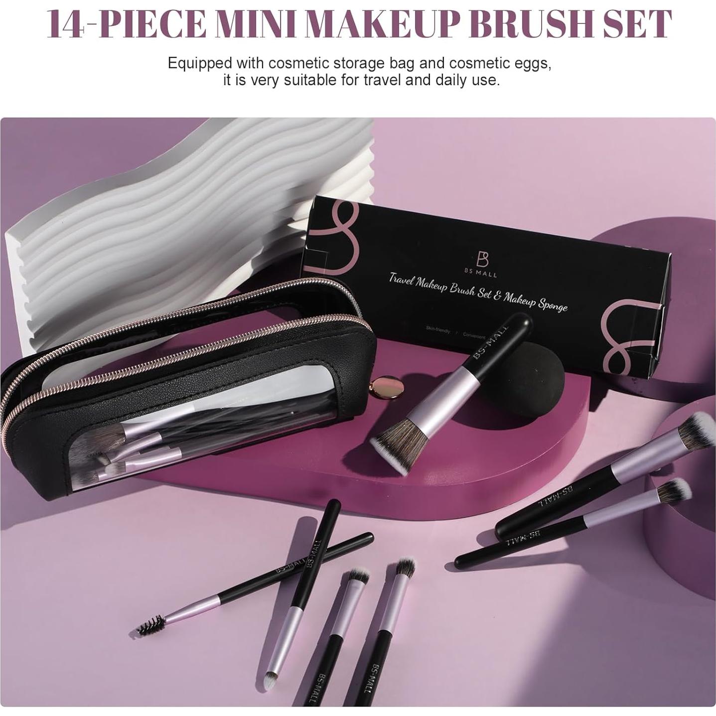 Set de 14 Brochas de Maquillaje BS-MALL con Esponja - Púrpura
