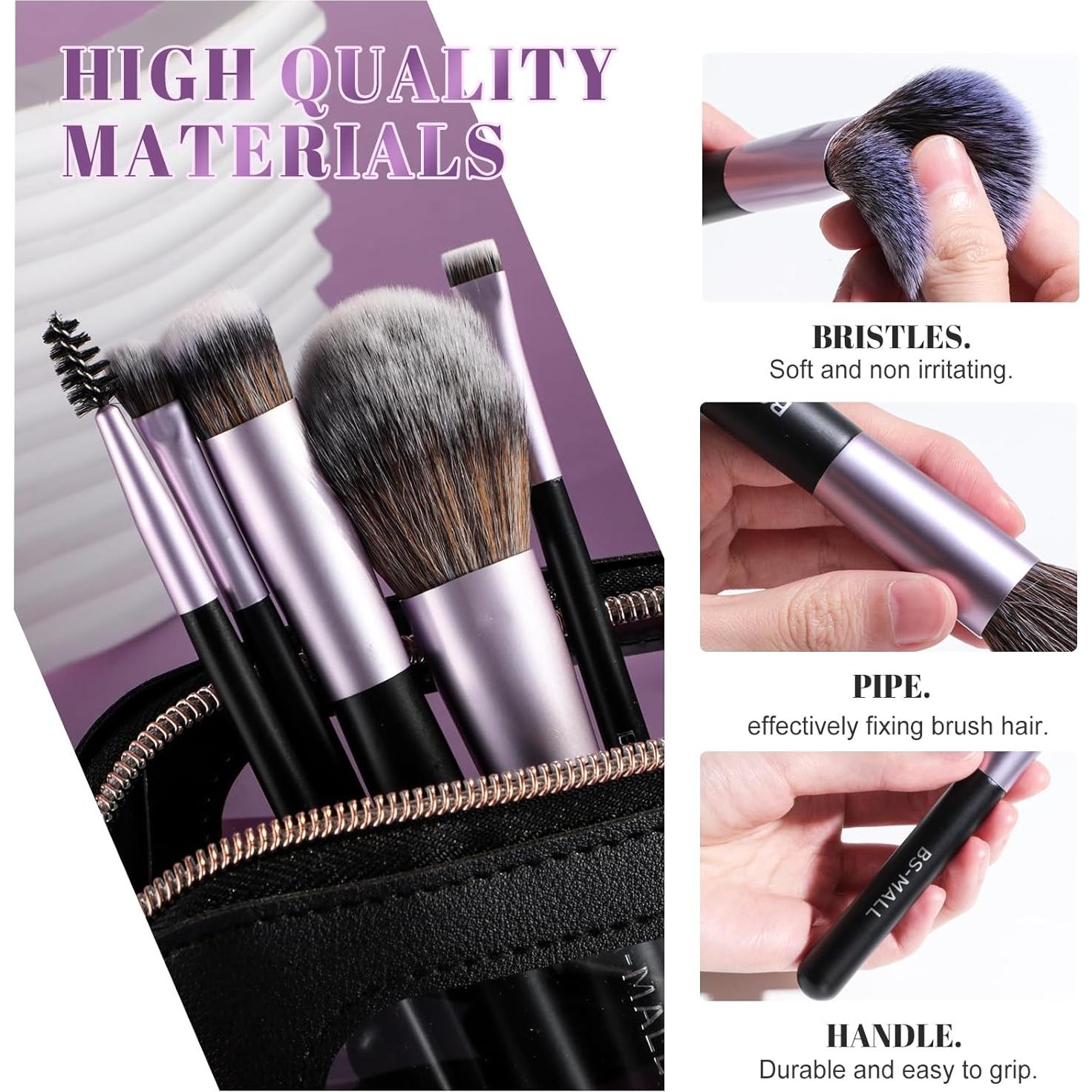 Set de 14 Brochas de Maquillaje BS-MALL con Esponja - Púrpura