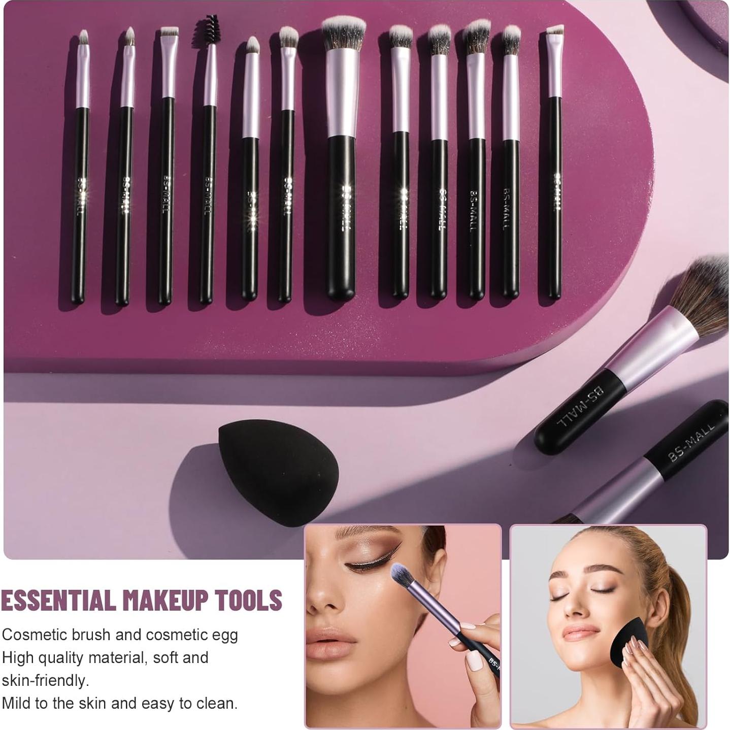 Set de 14 Brochas de Maquillaje BS-MALL con Esponja - Púrpura