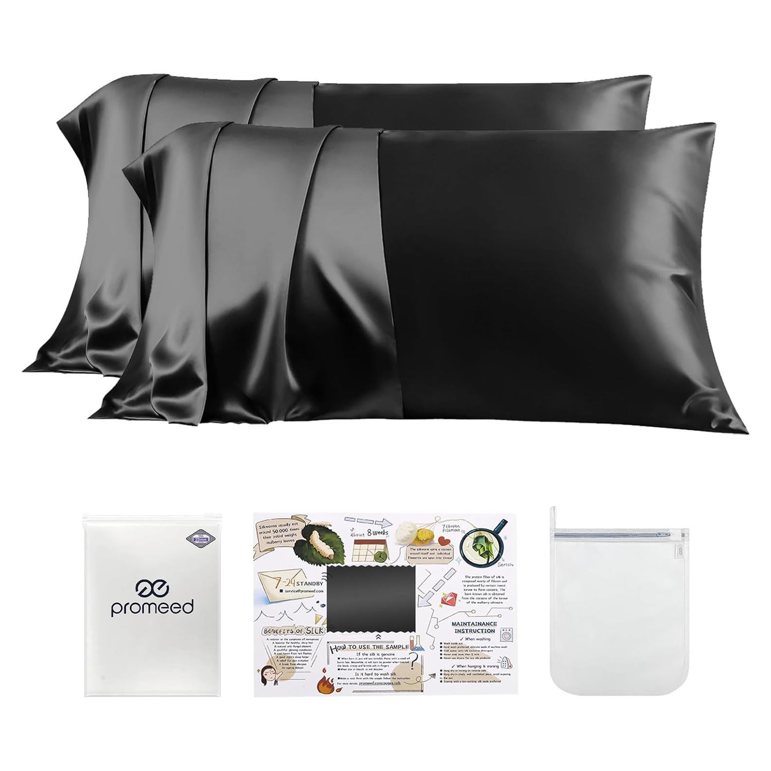 Funda de Almohada de Seda PROMEED 23 Momme 100% Morera - Negro