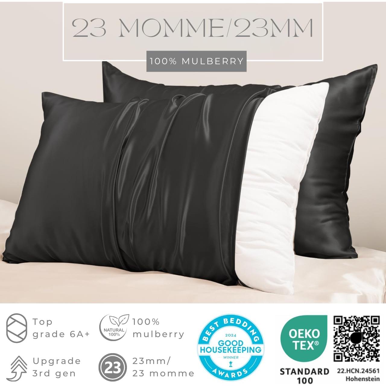Funda de Almohada de Seda PROMEED 23 Momme 100% Morera - Negro