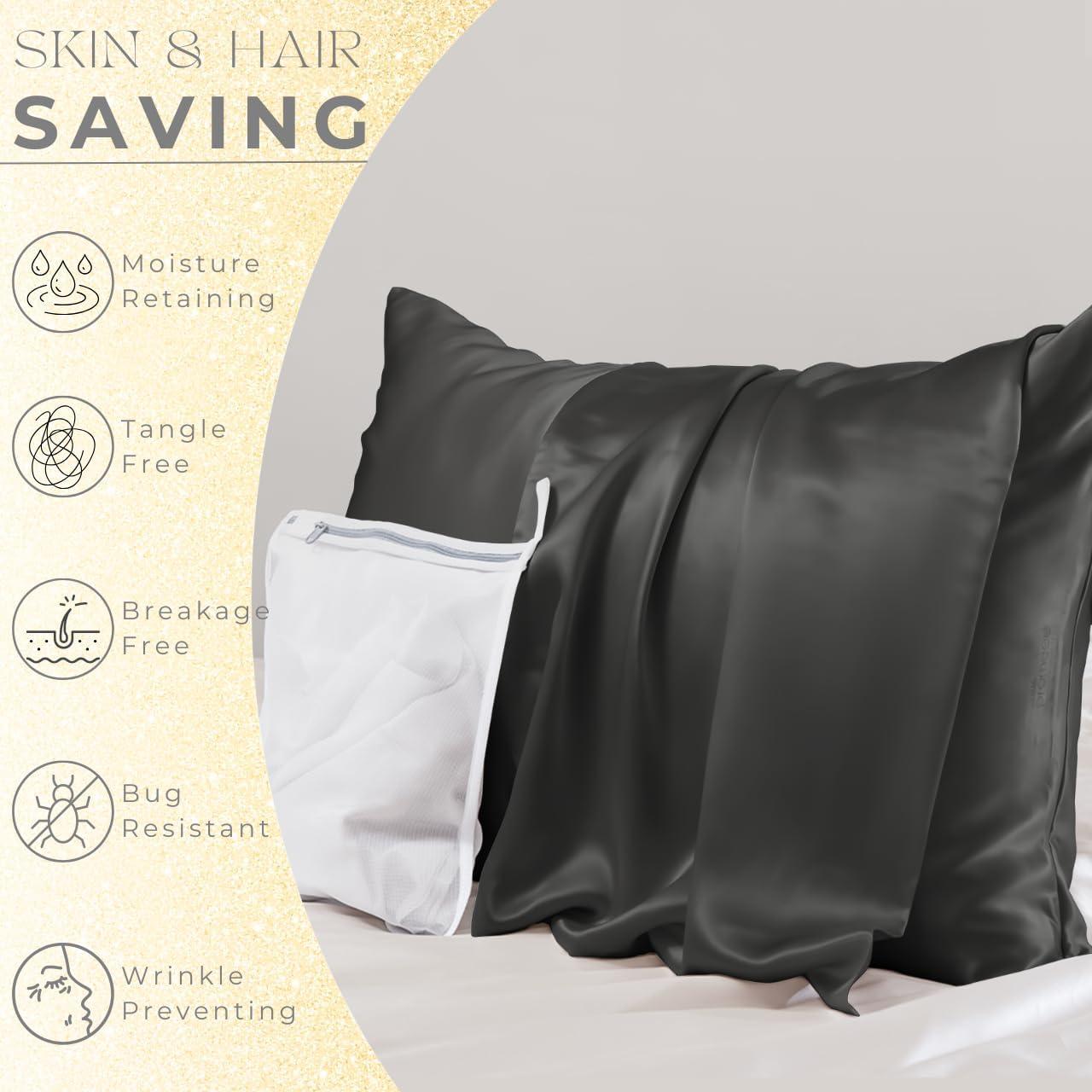 Funda de Almohada de Seda PROMEED 23 Momme 100% Morera - Negro