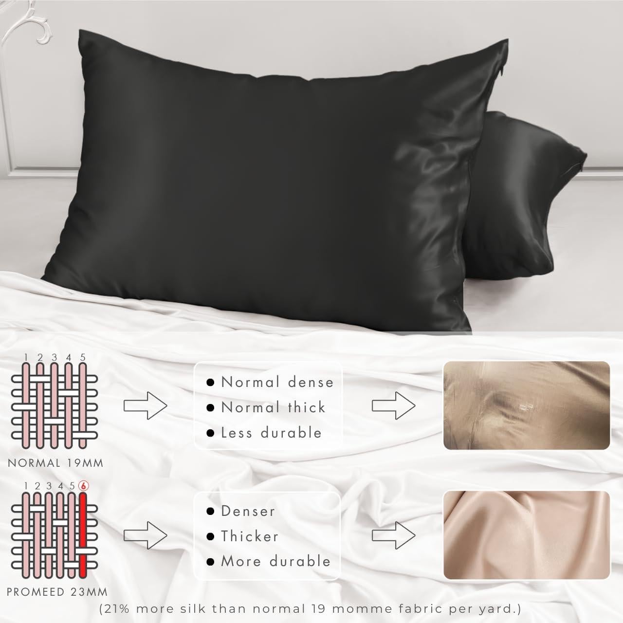 Funda de Almohada de Seda PROMEED 23 Momme 100% Morera - Negro