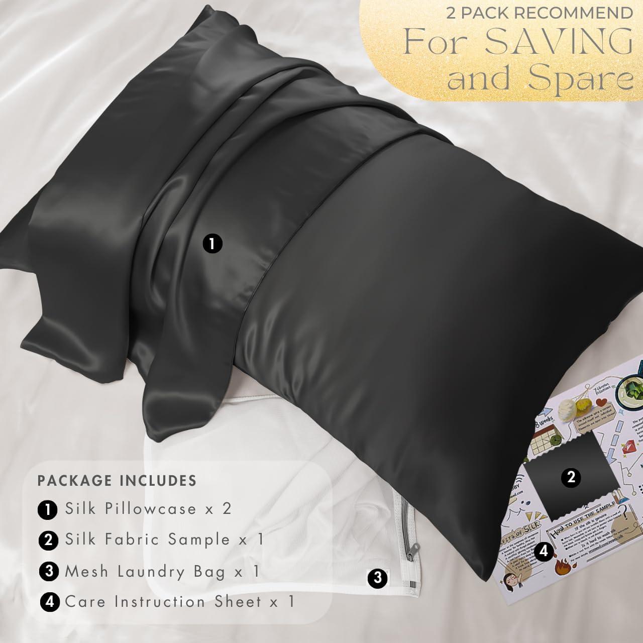 Funda de Almohada de Seda PROMEED 23 Momme 100% Morera - Negro