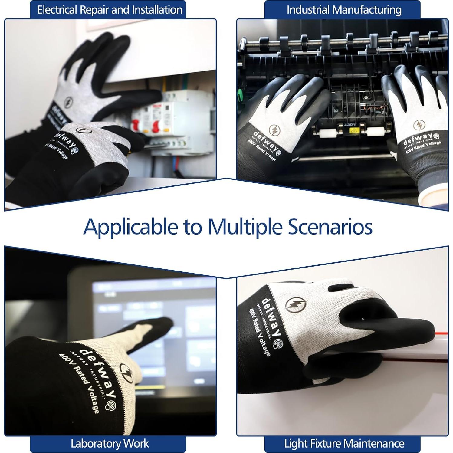 Guantes de Trabajo Aislantes Defway 400V Impermeables Antideslizantes