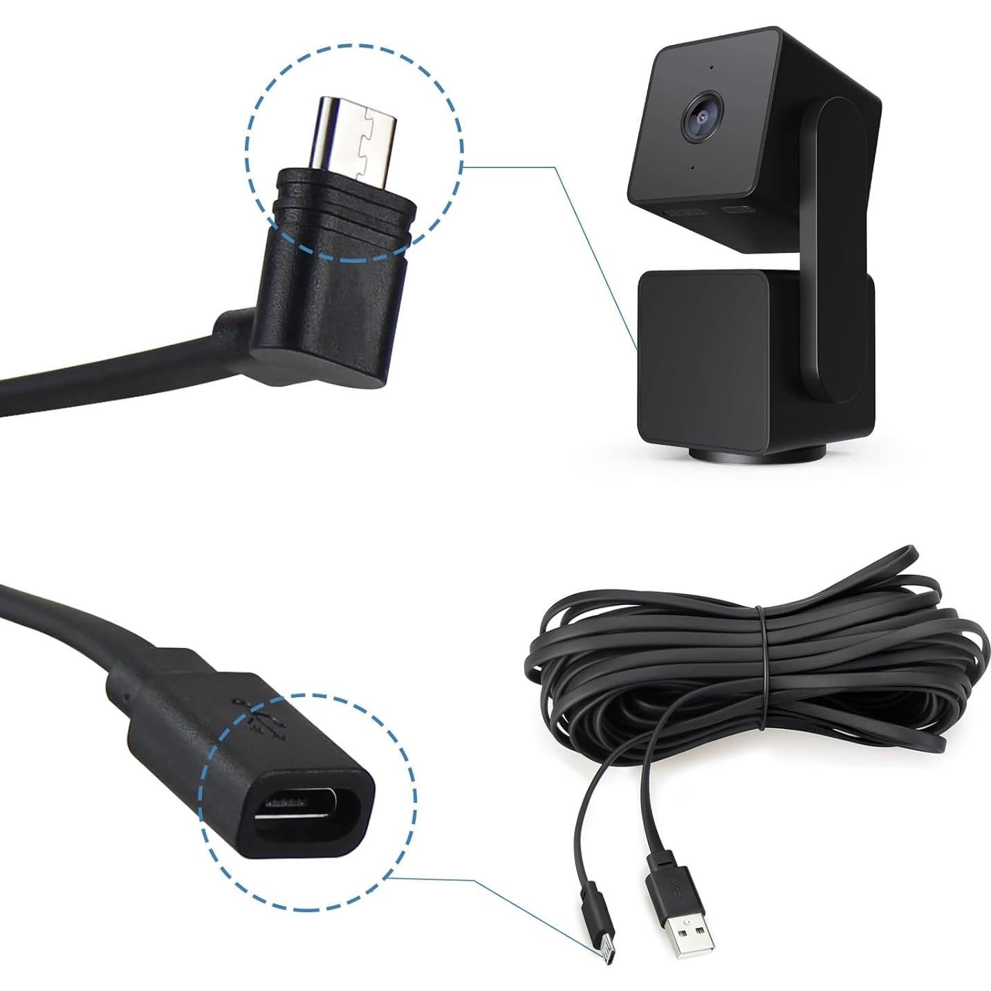 Paquete de 4 cables de extensión micro USB para WYZE Cam Pan v3
