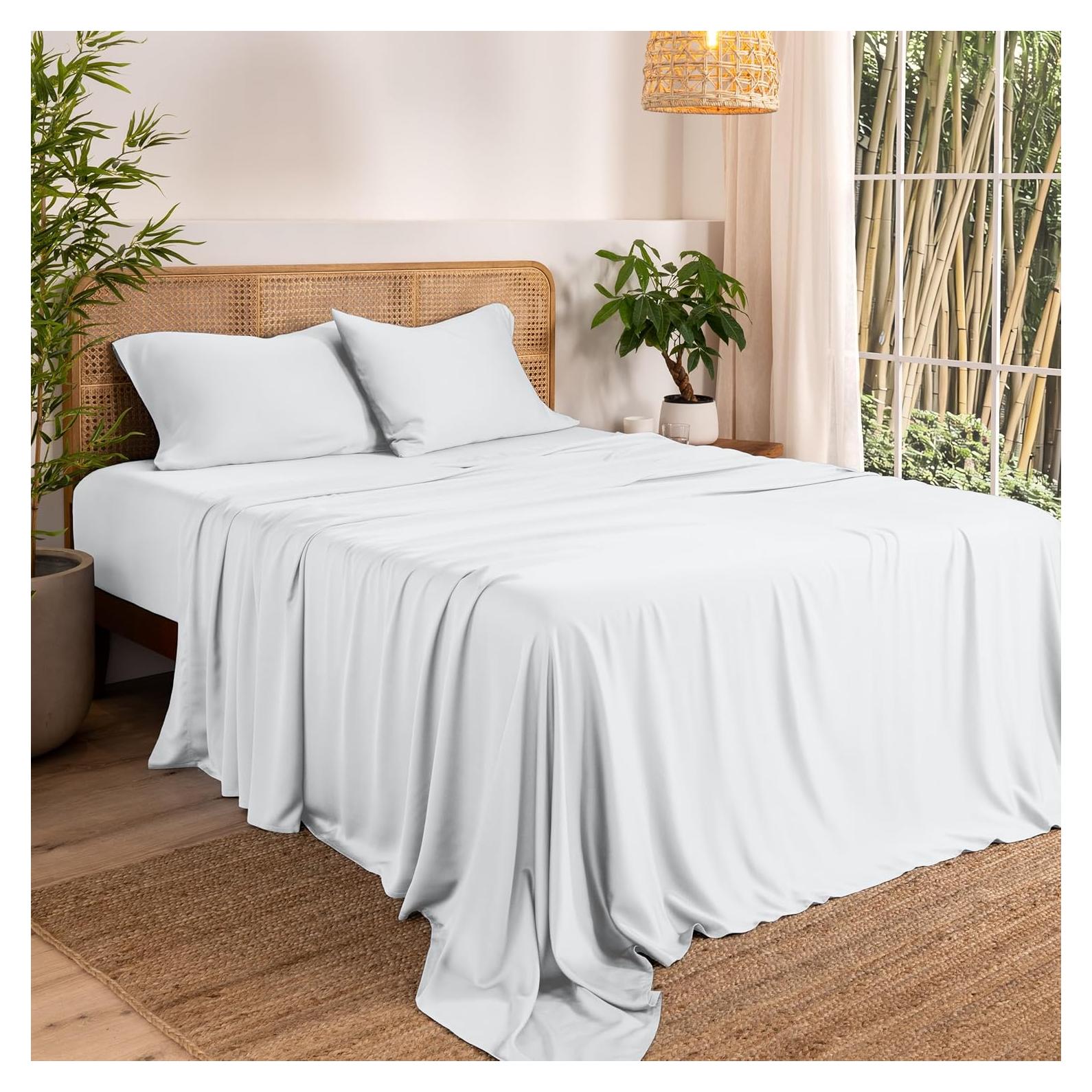 Bare Home 100% Rayon Made from Bamboo Luxury Twin Sheet Set - 3 Piece Bedding Set - Deep Pockets - Cooling Sheets - Breathable - Easy Fit - Soft Bedding Sheets & Pillowcases (Twin, White)