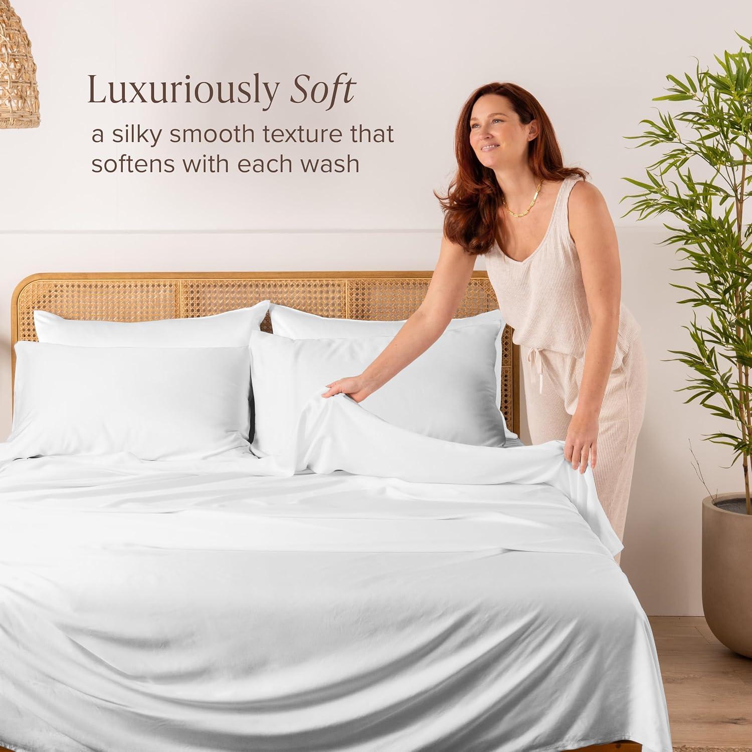 Bare Home 100% Rayon Made from Bamboo Luxury Twin Sheet Set - 3 Piece Bedding Set - Deep Pockets - Cooling Sheets - Breathable - Easy Fit - Soft Bedding Sheets & Pillowcases (Twin, White)