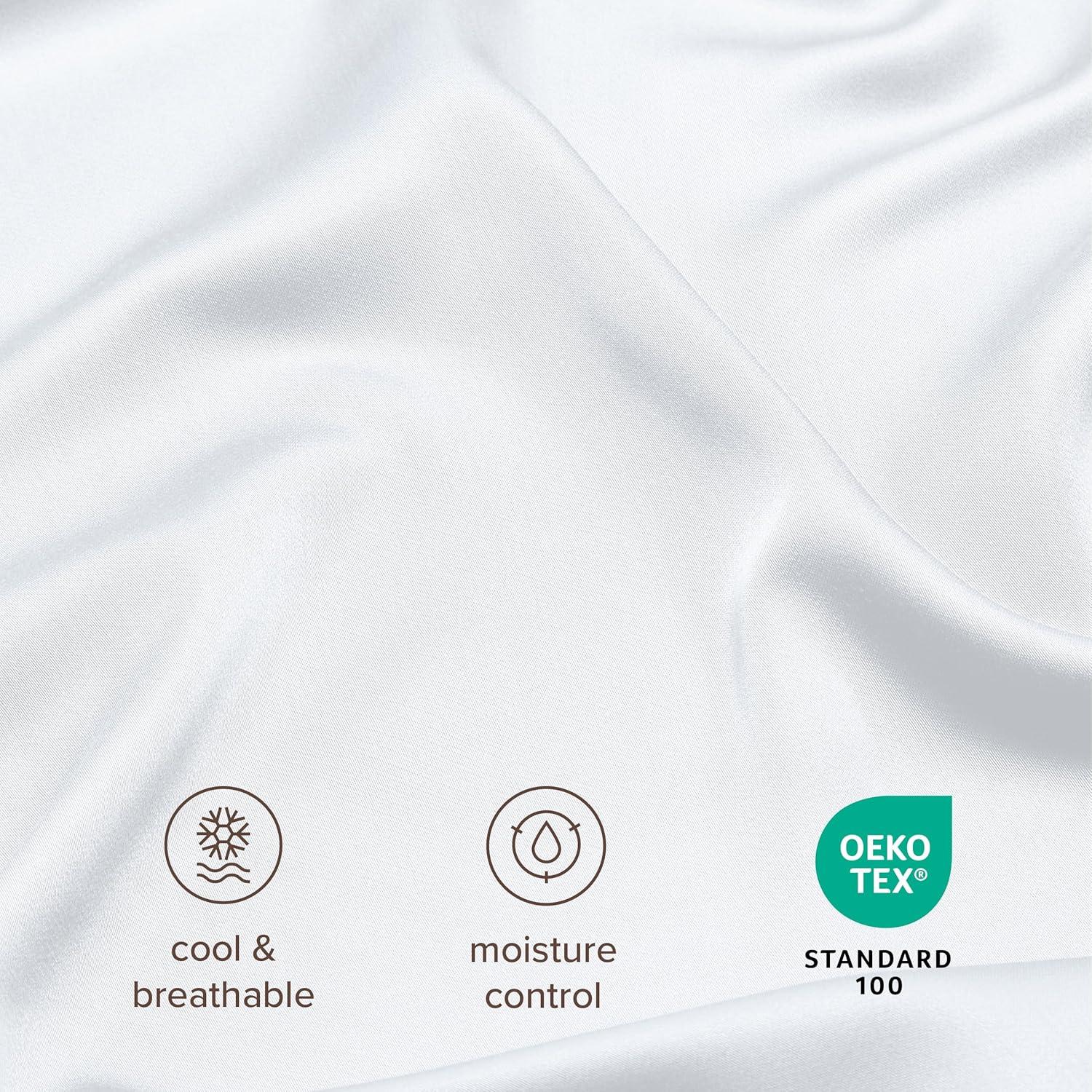 Bare Home 100% Rayon Made from Bamboo Luxury Twin Sheet Set - 3 Piece Bedding Set - Deep Pockets - Cooling Sheets - Breathable - Easy Fit - Soft Bedding Sheets & Pillowcases (Twin, White)