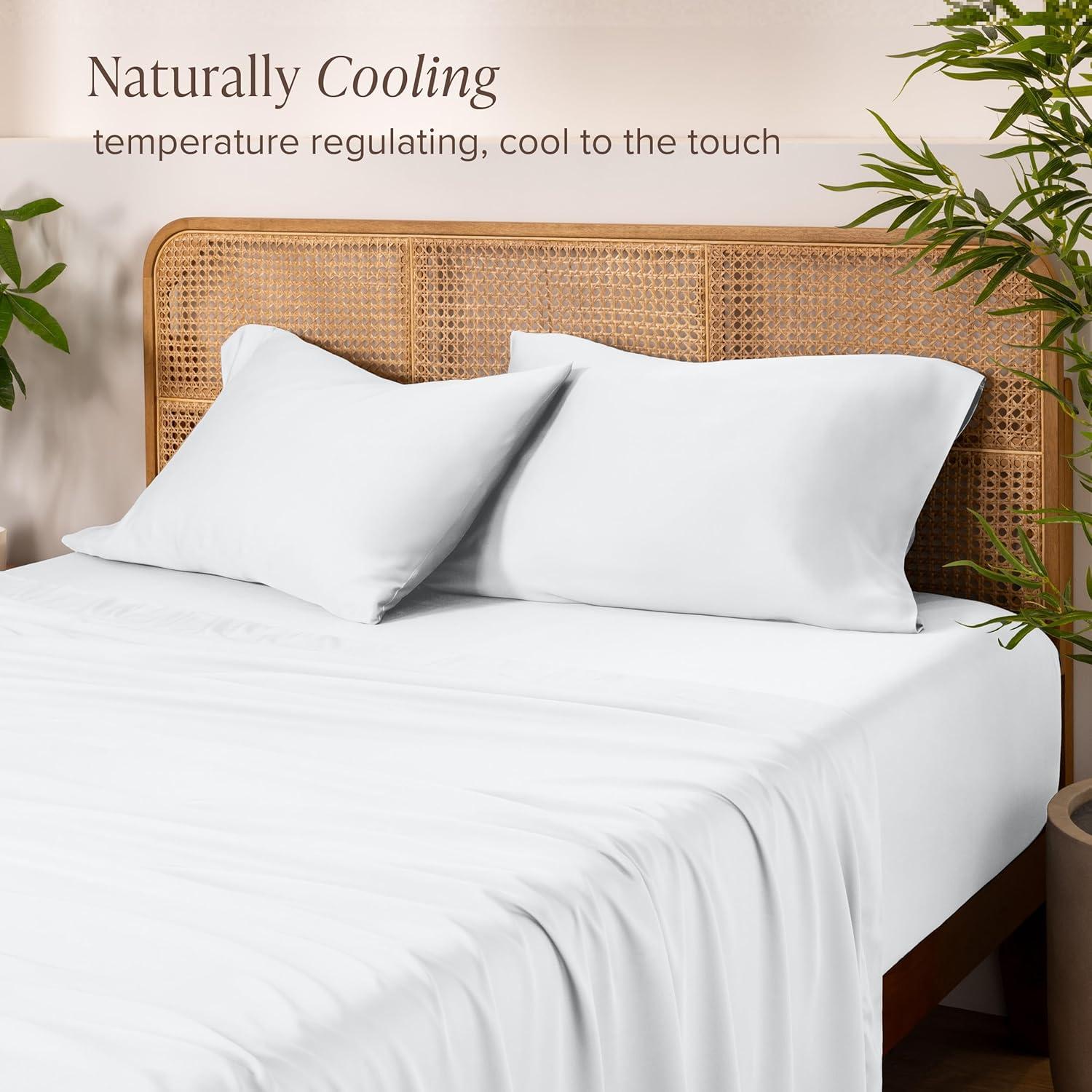 Bare Home 100% Rayon Made from Bamboo Luxury Twin Sheet Set - 3 Piece Bedding Set - Deep Pockets - Cooling Sheets - Breathable - Easy Fit - Soft Bedding Sheets & Pillowcases (Twin, White)