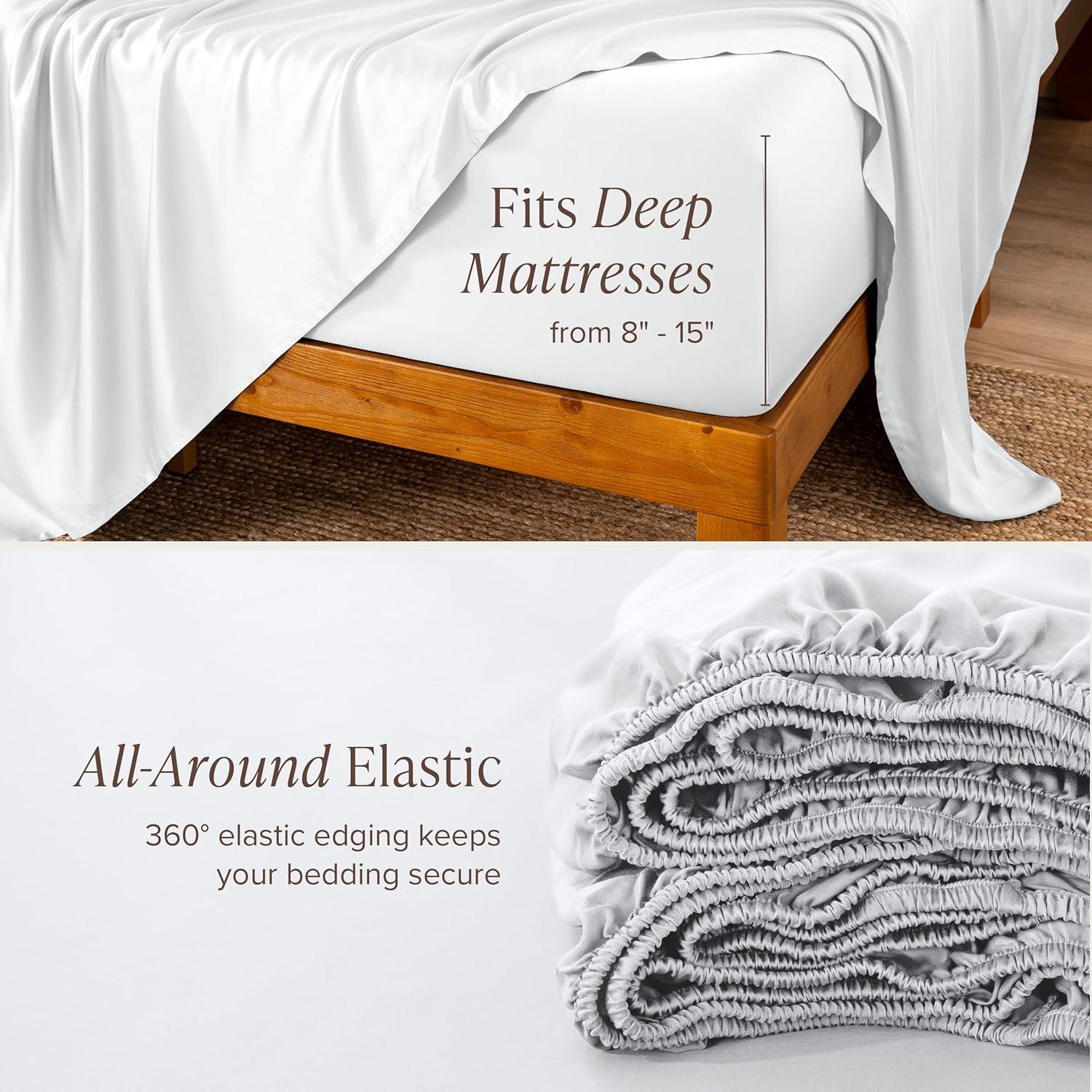 Bare Home 100% Rayon Made from Bamboo Luxury Twin Sheet Set - 3 Piece Bedding Set - Deep Pockets - Cooling Sheets - Breathable - Easy Fit - Soft Bedding Sheets & Pillowcases (Twin, White)