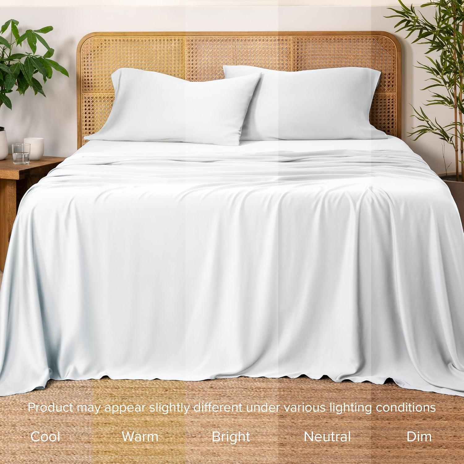 Bare Home 100% Rayon Made from Bamboo Luxury Twin Sheet Set - 3 Piece Bedding Set - Deep Pockets - Cooling Sheets - Breathable - Easy Fit - Soft Bedding Sheets & Pillowcases (Twin, White)