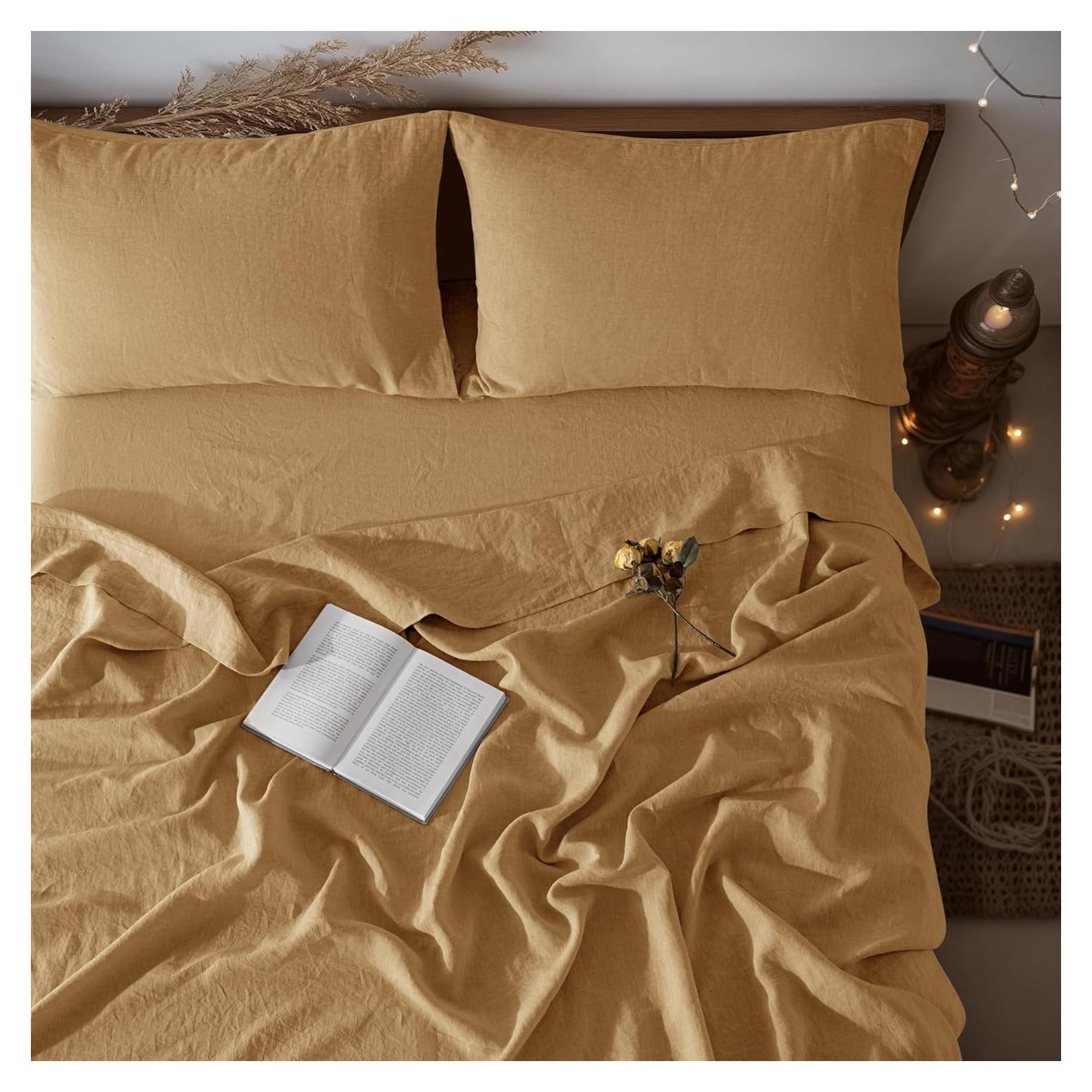 Juego de Sábanas de Lino 100% LBRO2M Doble 4 Piezas Óxido