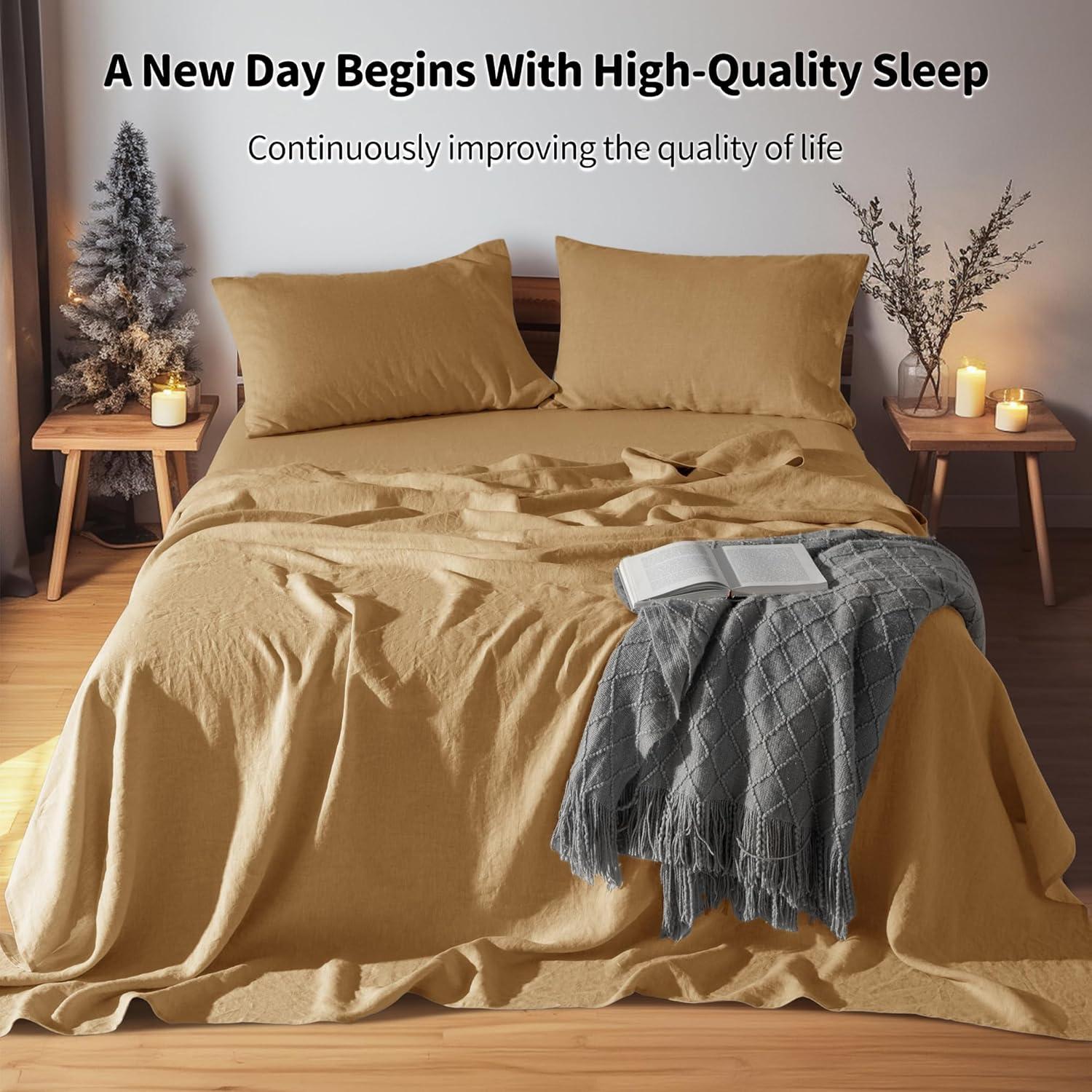 Juego de Sábanas de Lino 100% LBRO2M Doble 4 Piezas Óxido