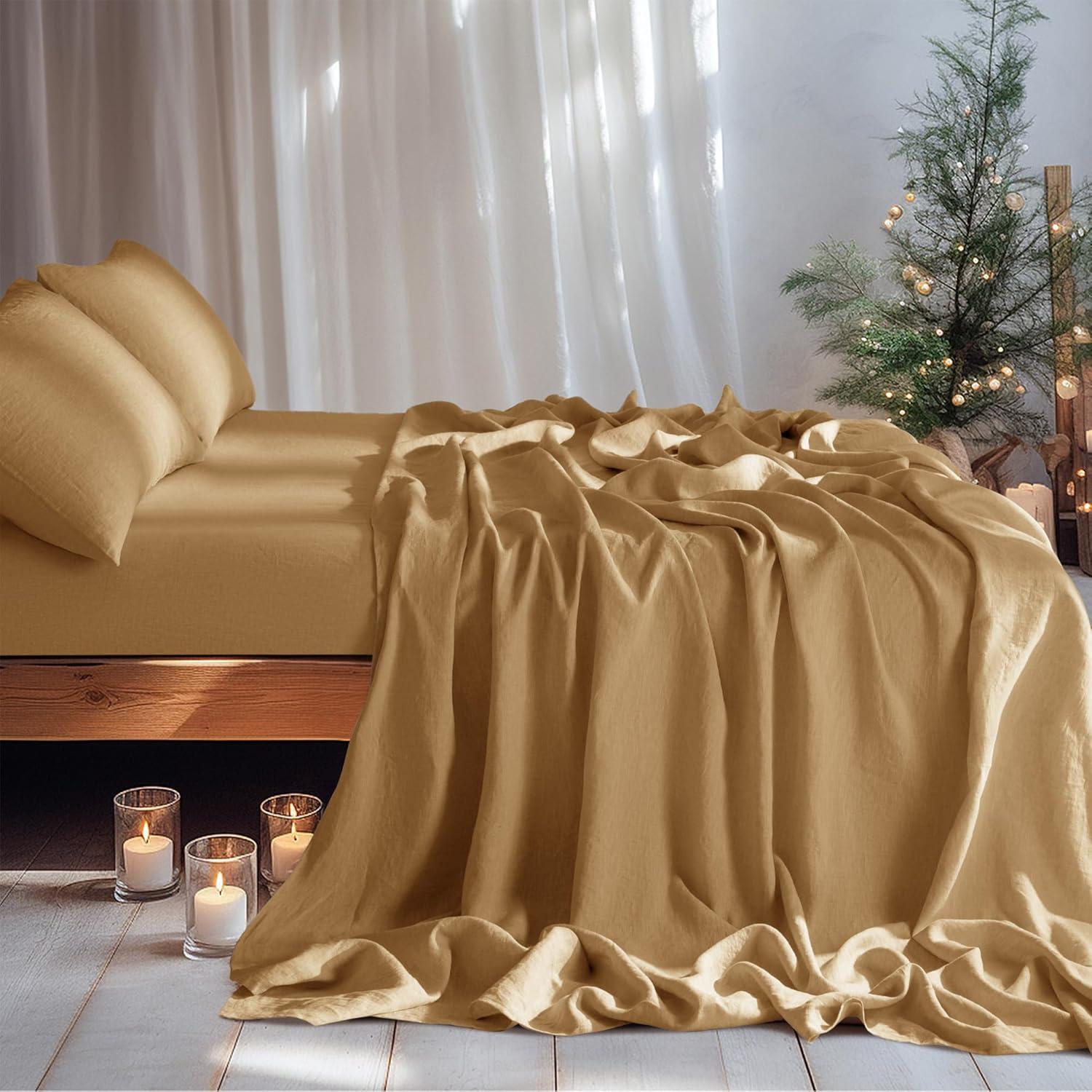 Juego de Sábanas de Lino 100% LBRO2M Doble 4 Piezas Óxido