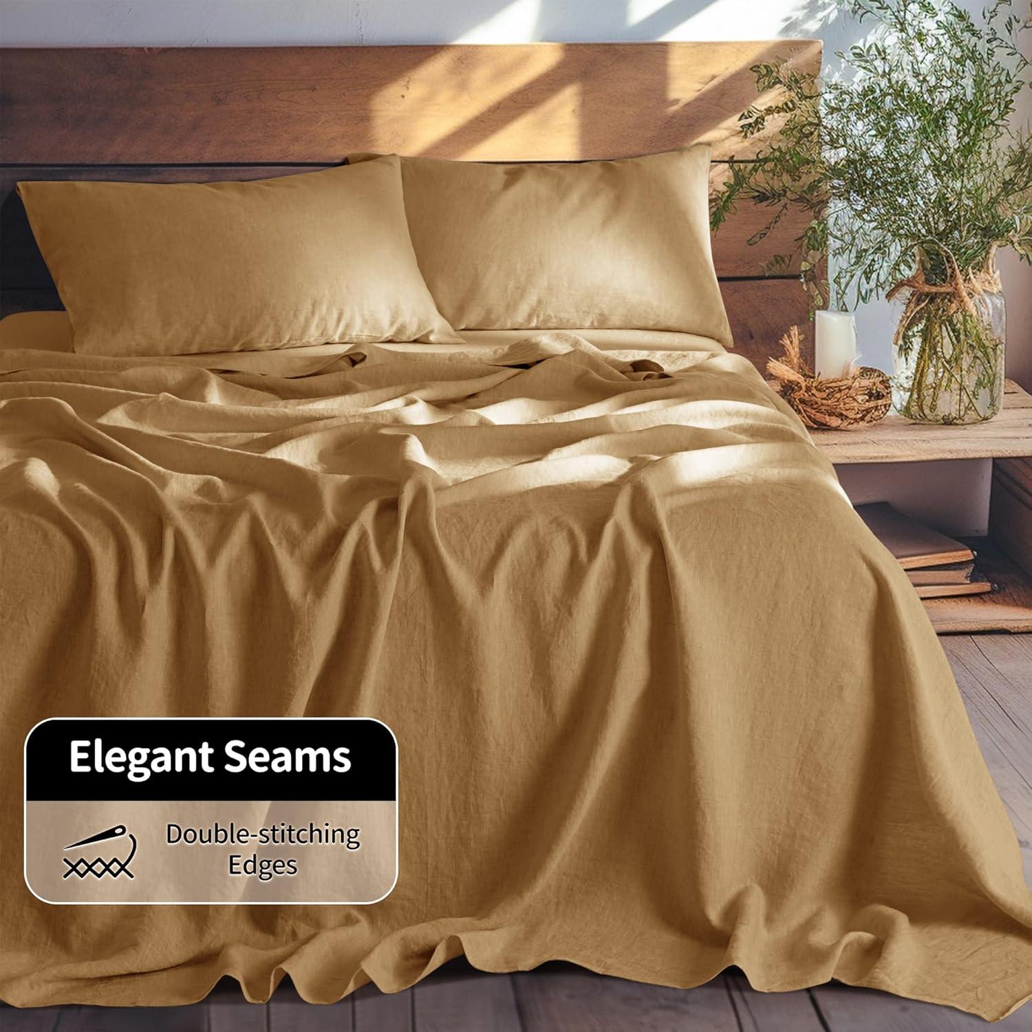 Juego de Sábanas de Lino 100% LBRO2M Doble 4 Piezas Óxido