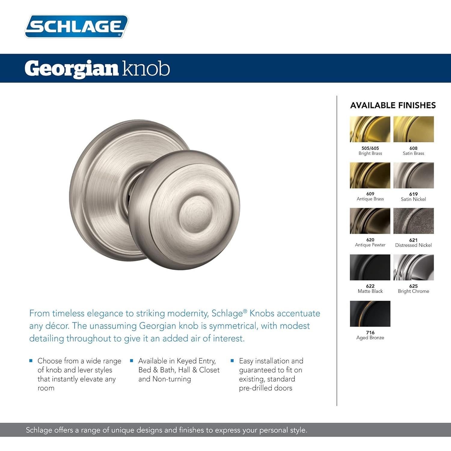 Cerrojo de Entrada Schlage FB50N Georgiano Latón Brillante