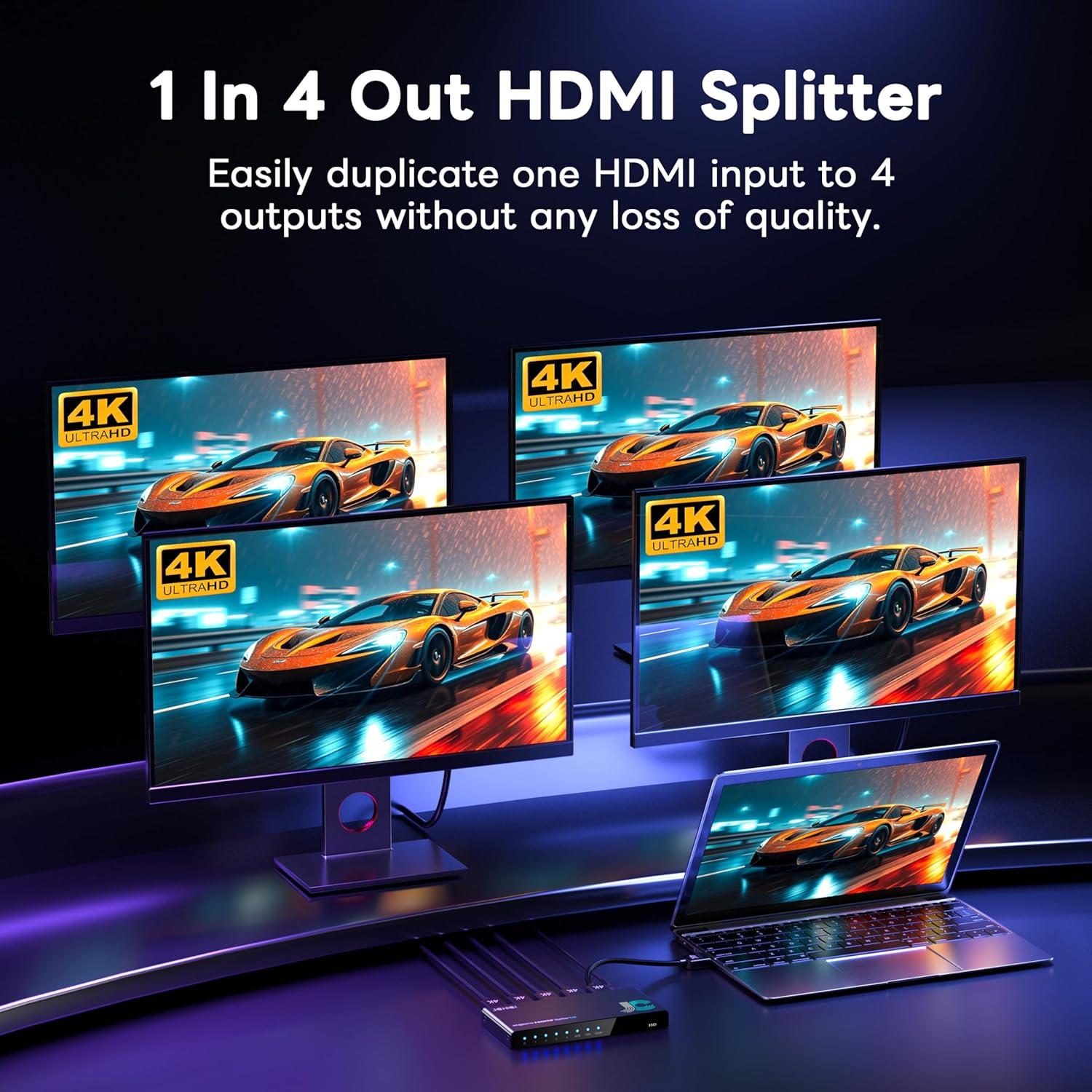 Divisor HDMI 4K 1x4 JCHICI - 4 Salidas, HDR, 18Gbps