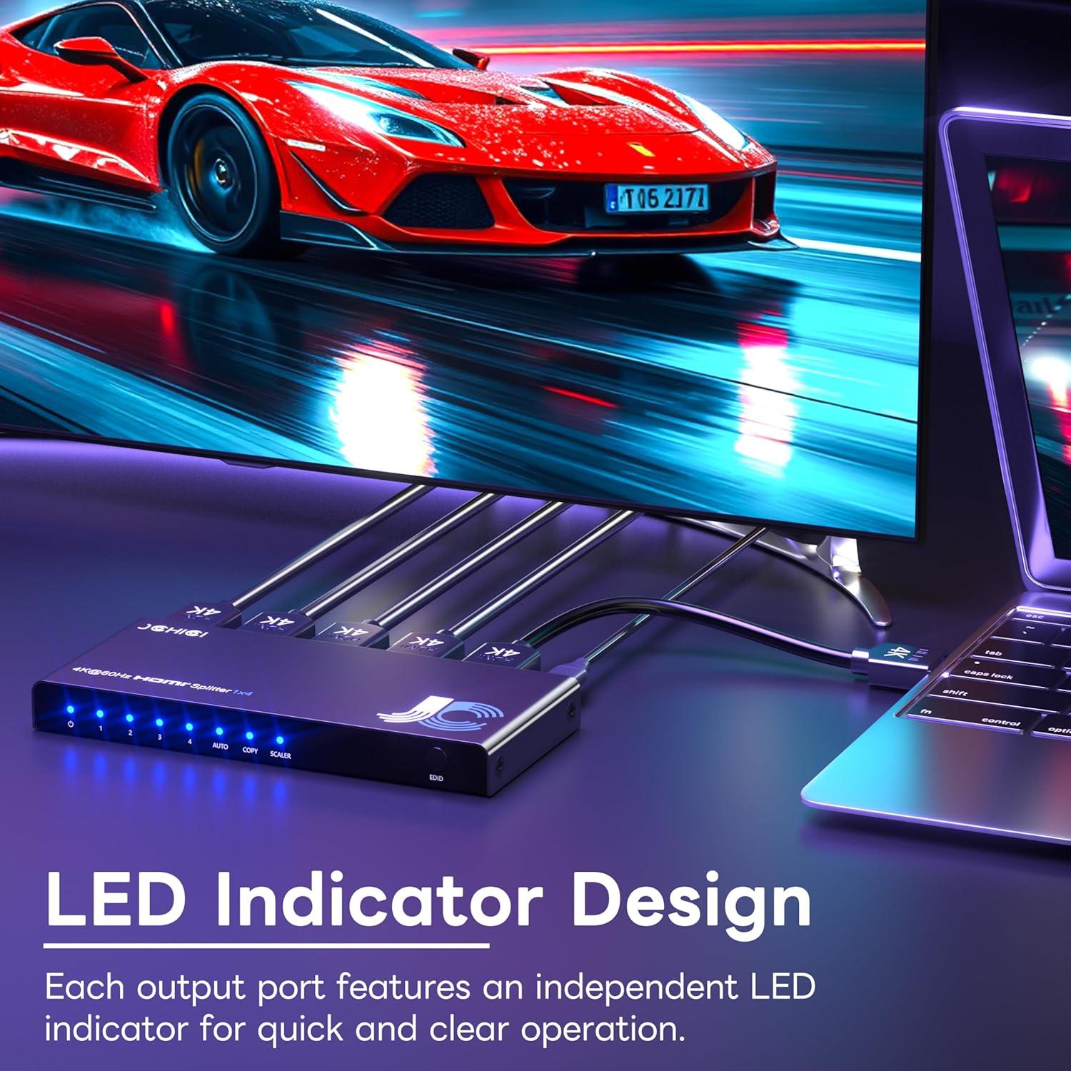 Divisor HDMI 4K 1x4 JCHICI - 4 Salidas, HDR, 18Gbps