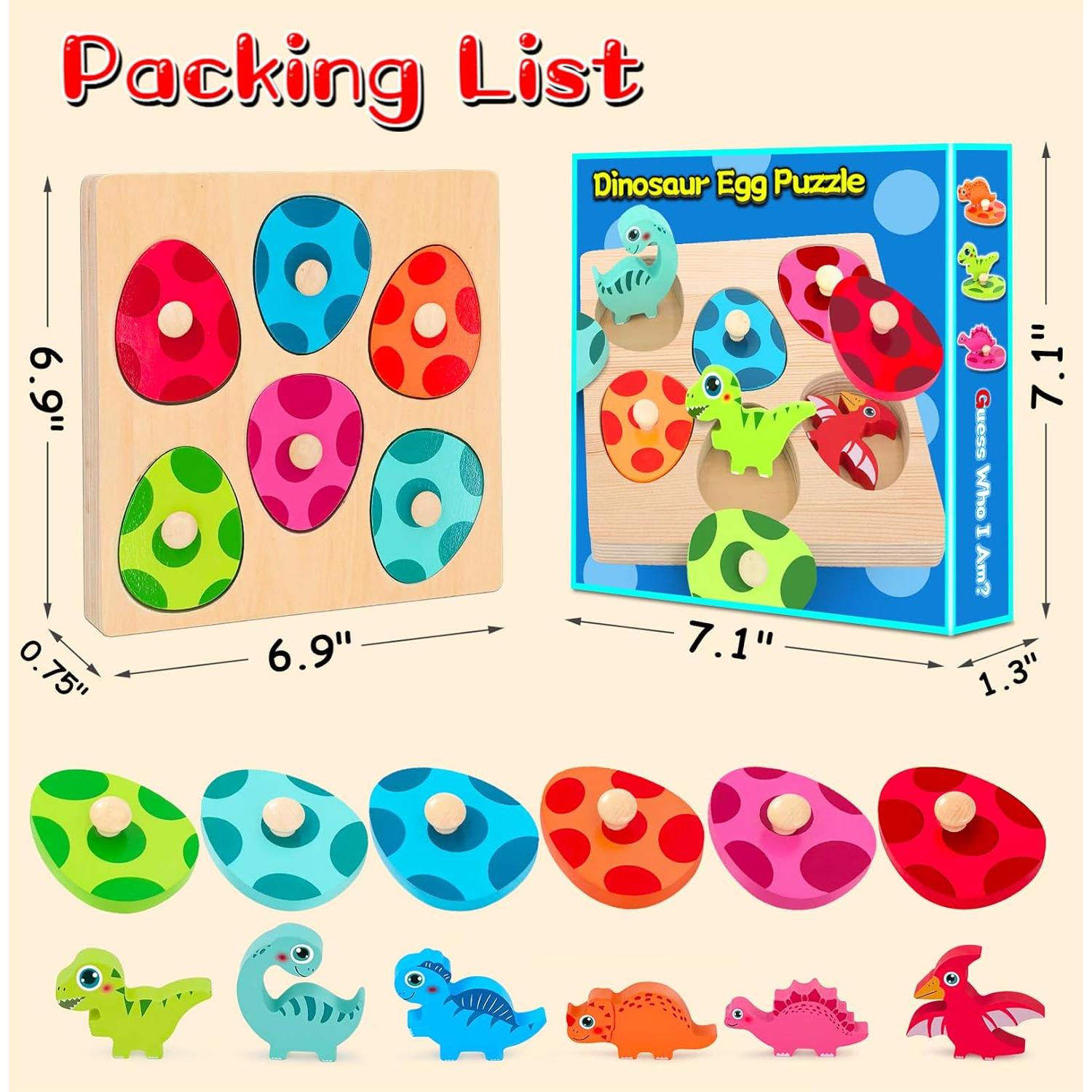 Rompecabezas de Clavos de Madera Dinosaurio Montessori 17.5cm