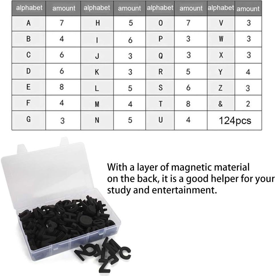 Juego de Letras Magnéticas Firlar 124 Piezas Alfabeto Negro