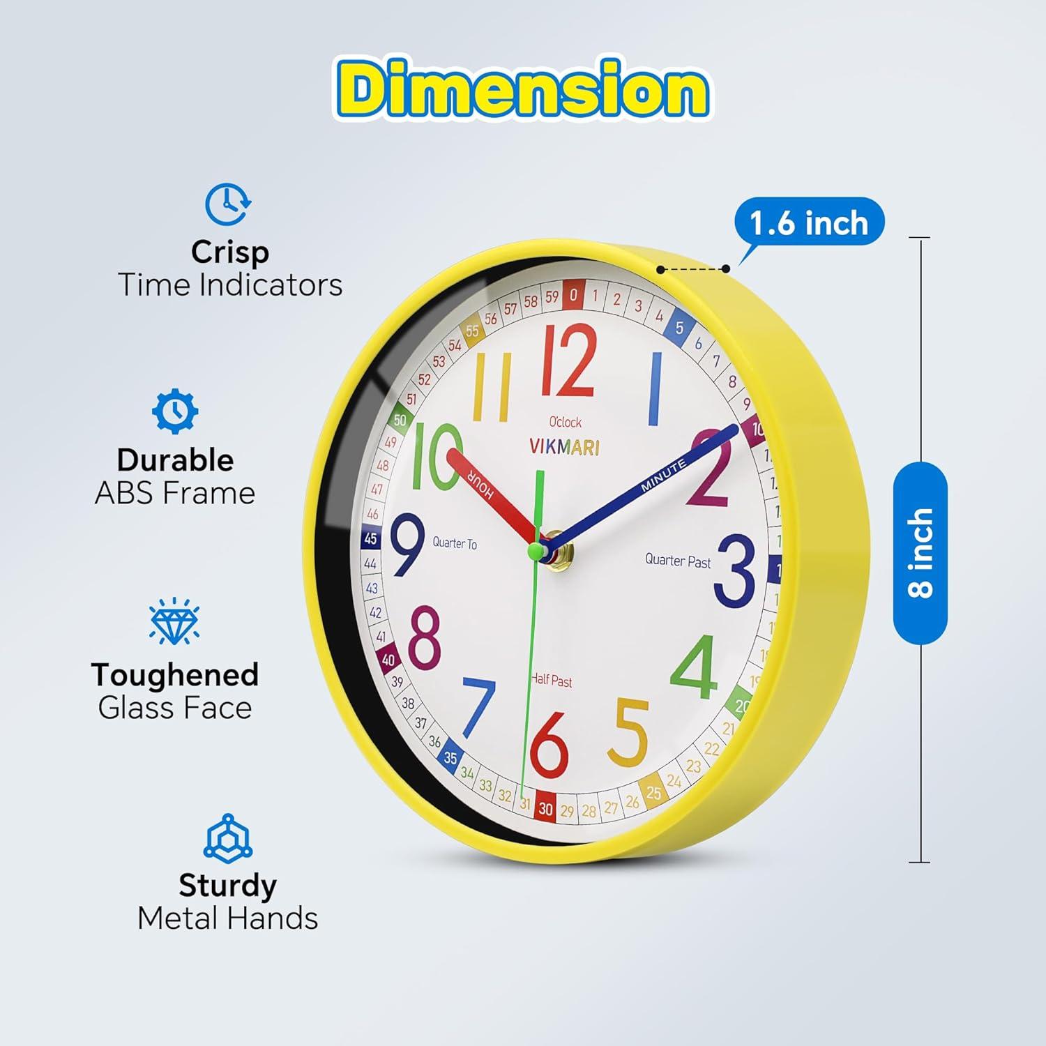Reloj de Aprendizaje VIKMARI 20.32 cm Silencioso para Niños