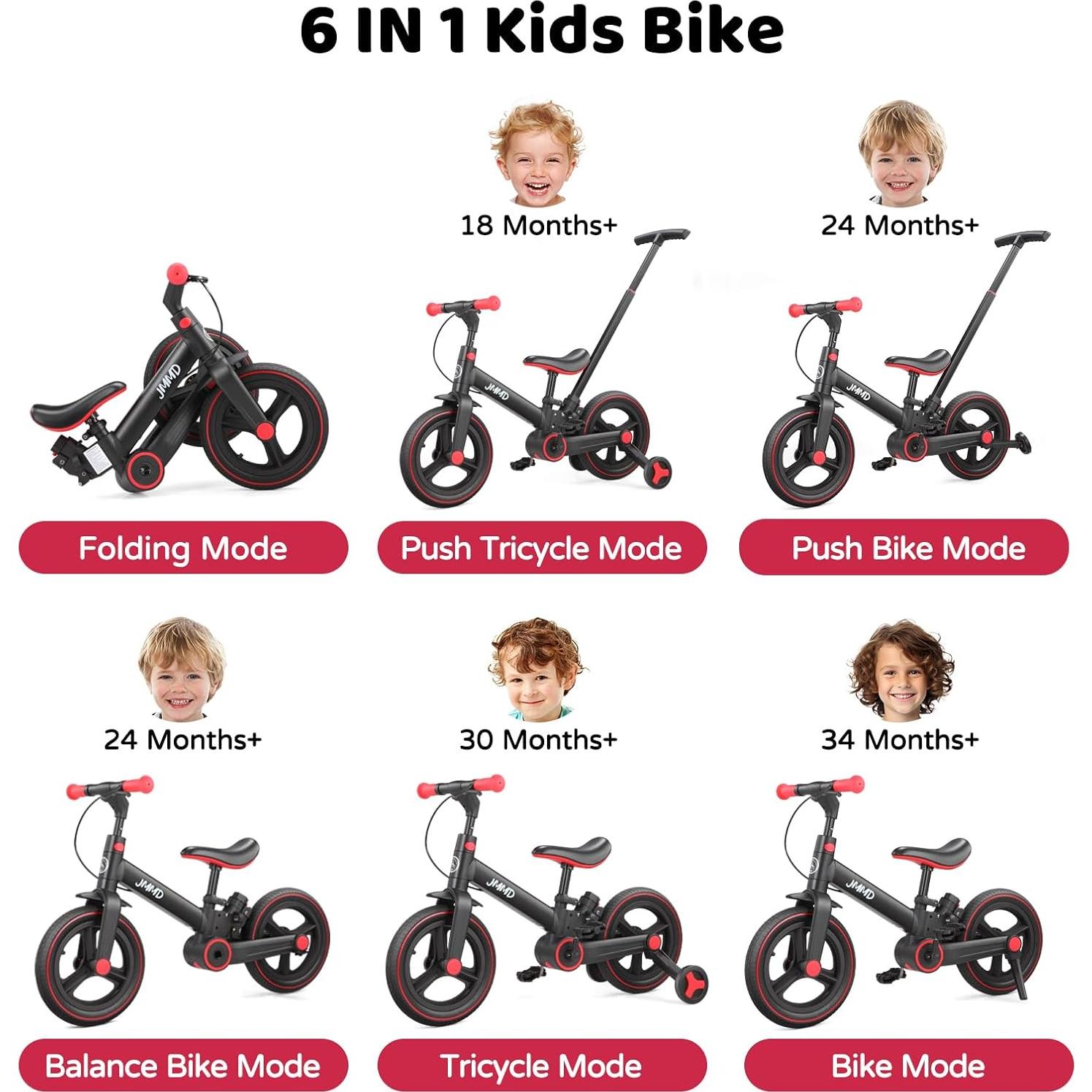 Bicicleta de Equilibrio JMMD 6 en 1 Plegable para Niños 18-60 Meses