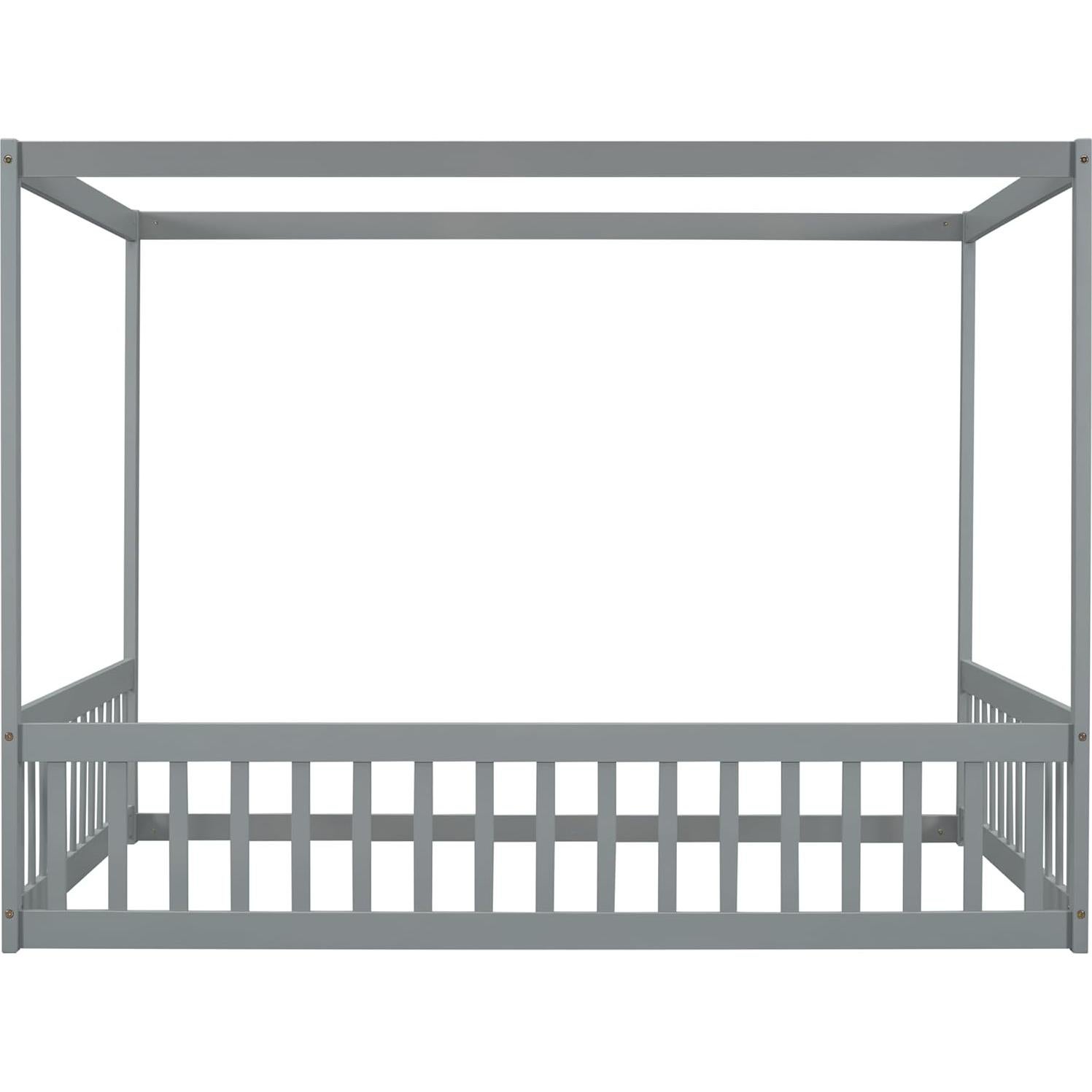 Cama de Piso con Dosel Completo Bellemave Gris con Barandillas