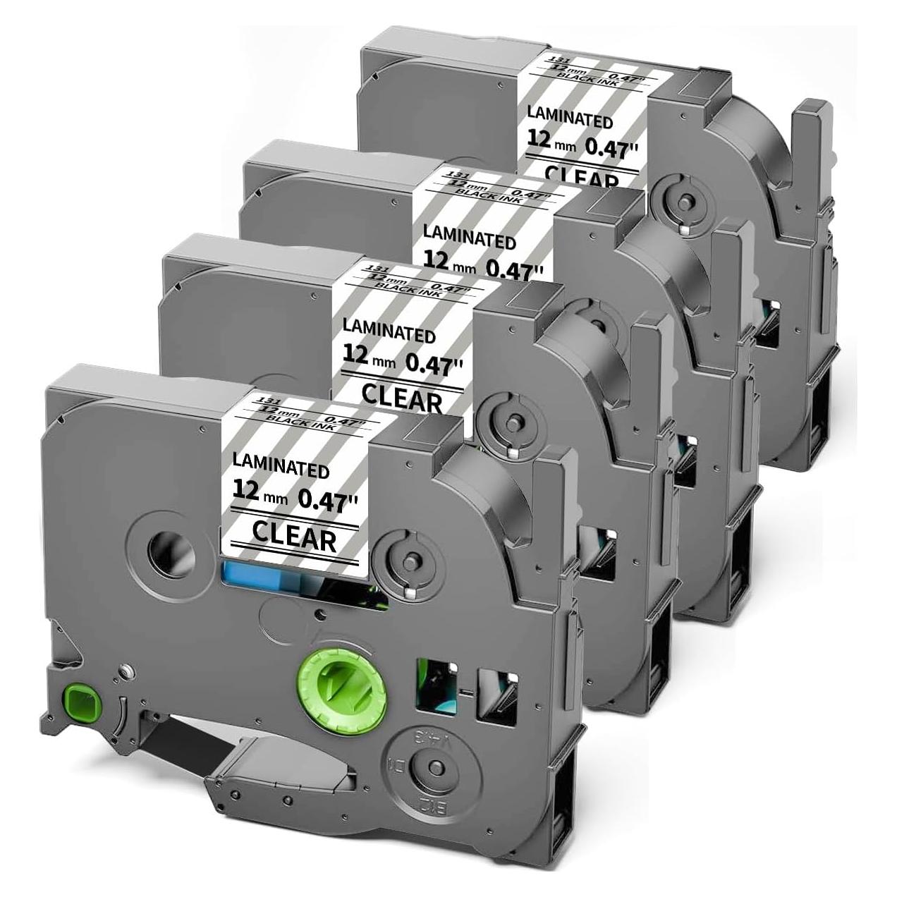 Cinta de Etiquetas Oozmas TZe 12mm Negra sobre Transparente 4 Unidades