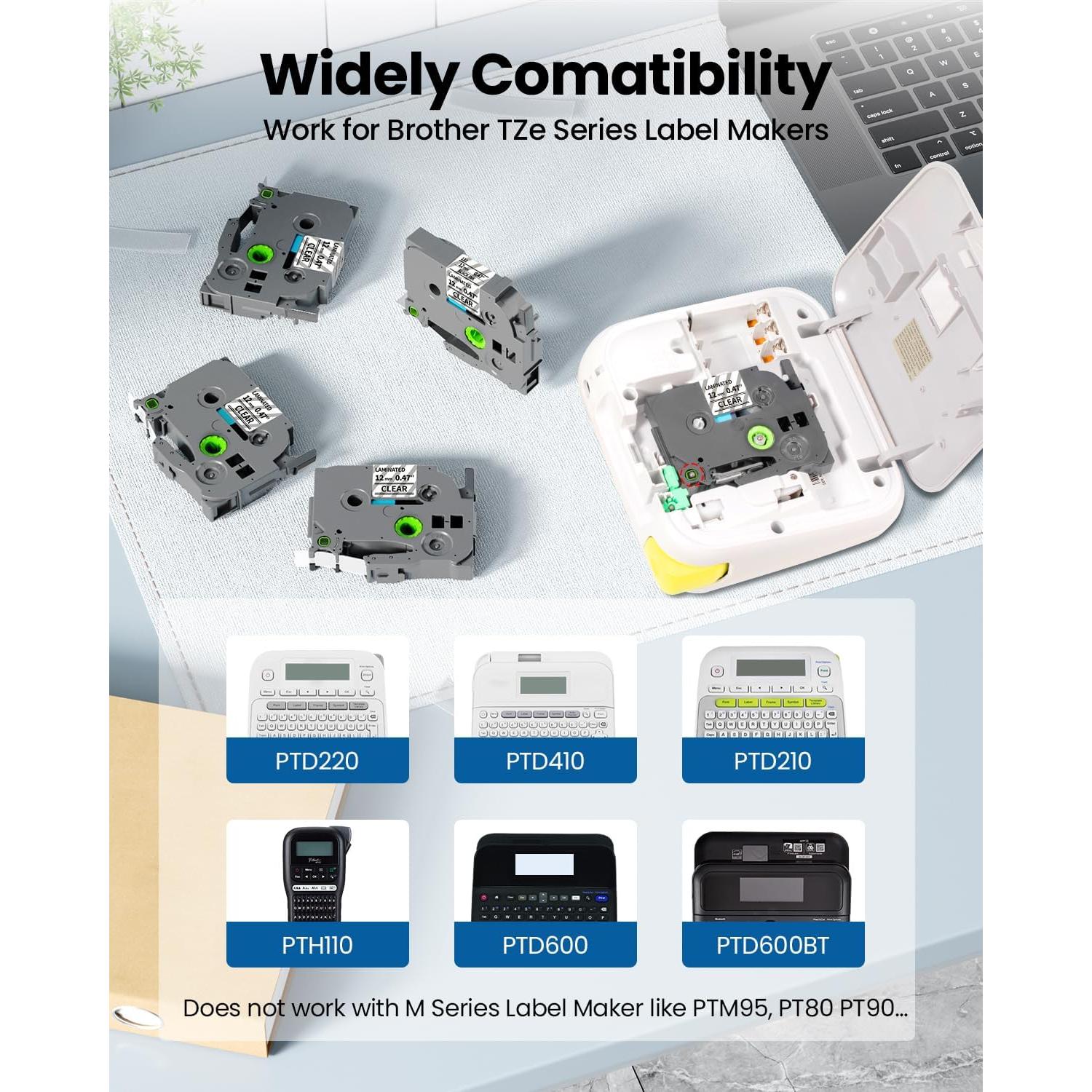 Cinta de Etiquetas Oozmas TZe 12mm Negra sobre Transparente 4 Unidades